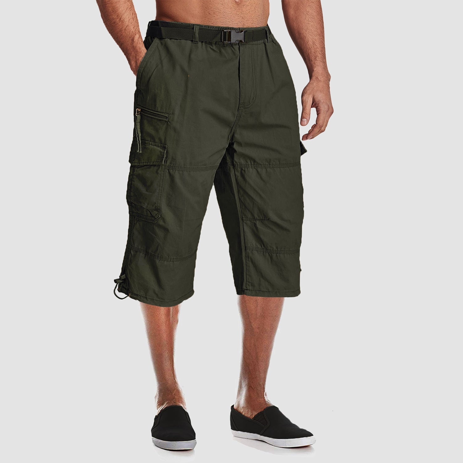 Men's Below Knee Cargo Shorts - Cotton, 7 Pockets, Work Capris
