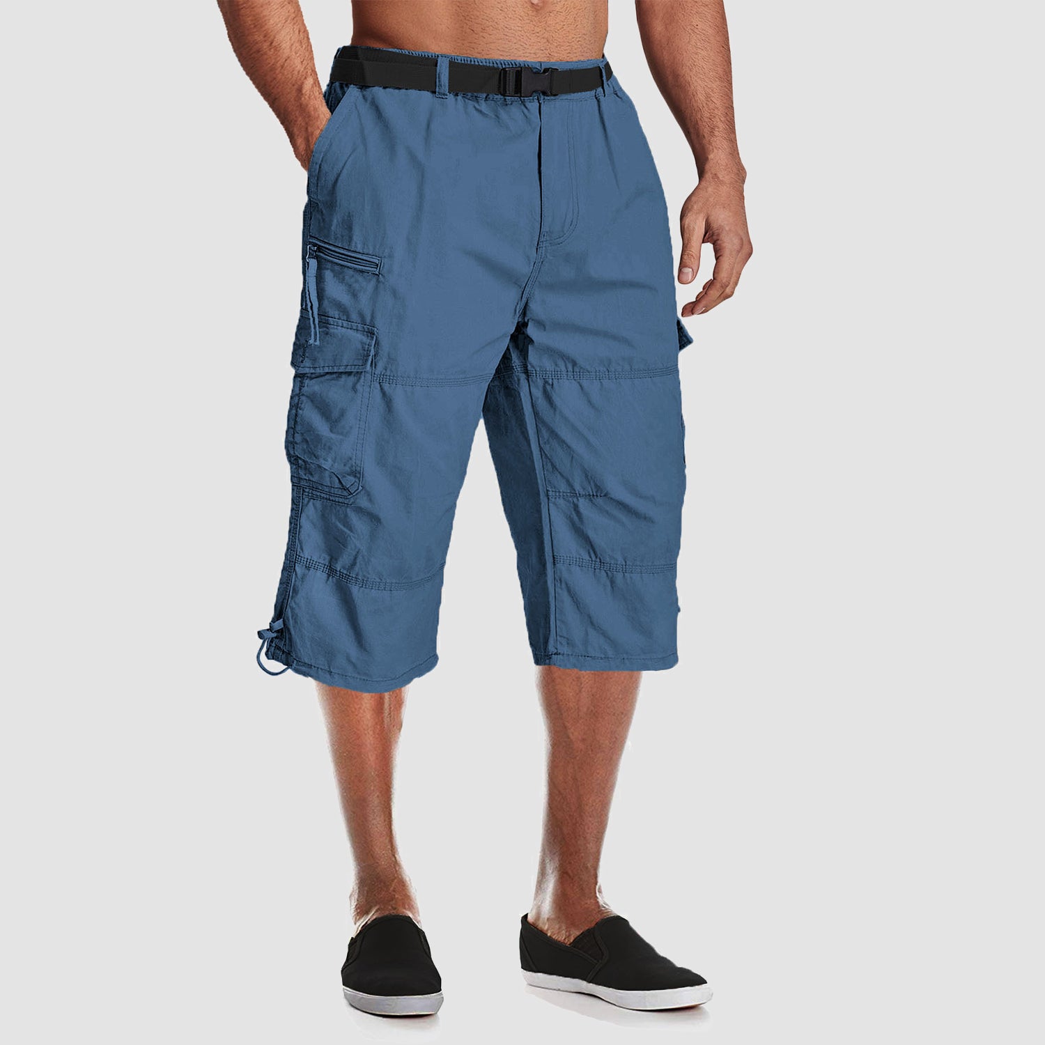 Men's Below Knee Cargo Shorts - Cotton, 7 Pockets, Work Capris