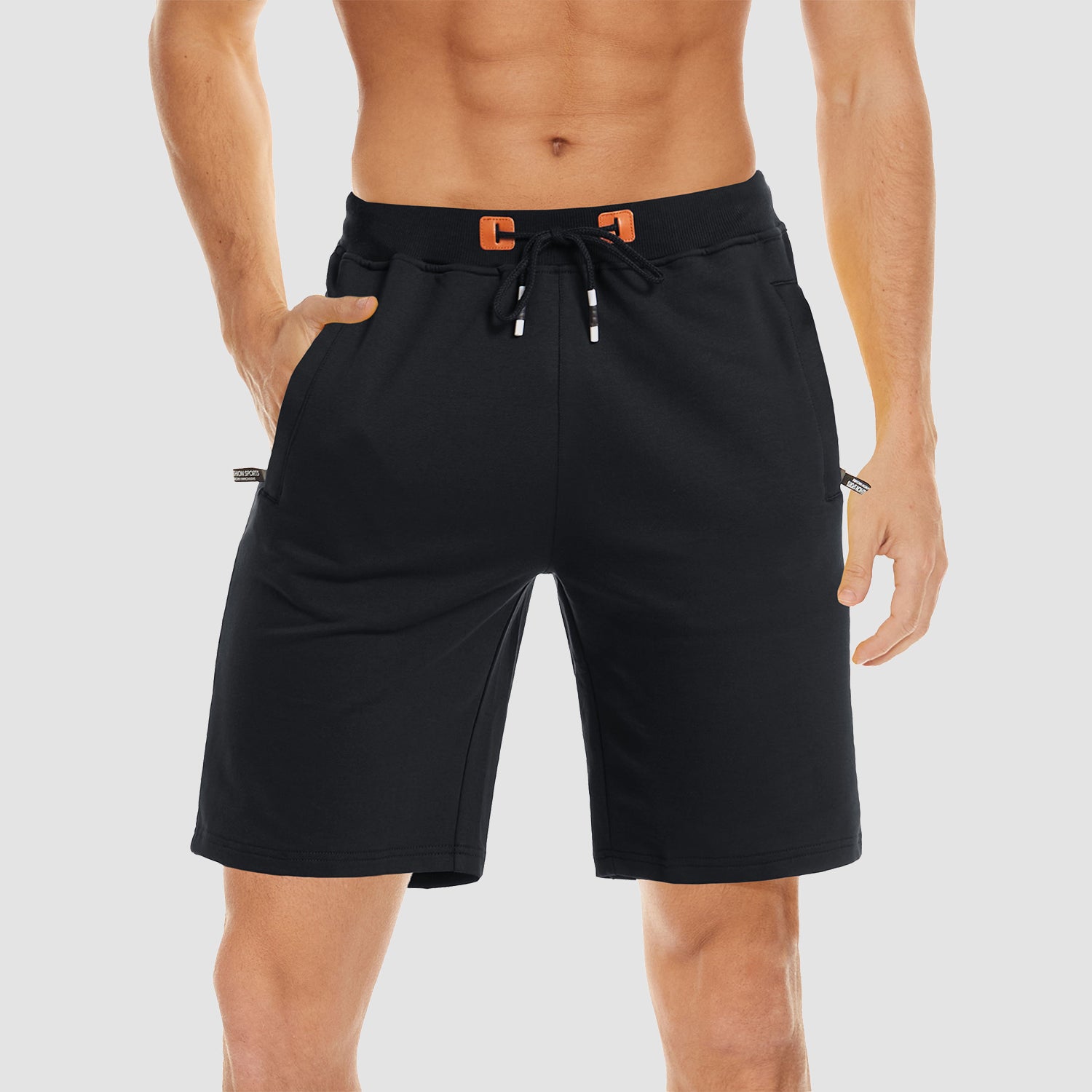 Men's Cotton Jogger Shorts - Elastic Waist, Zipper Pockets