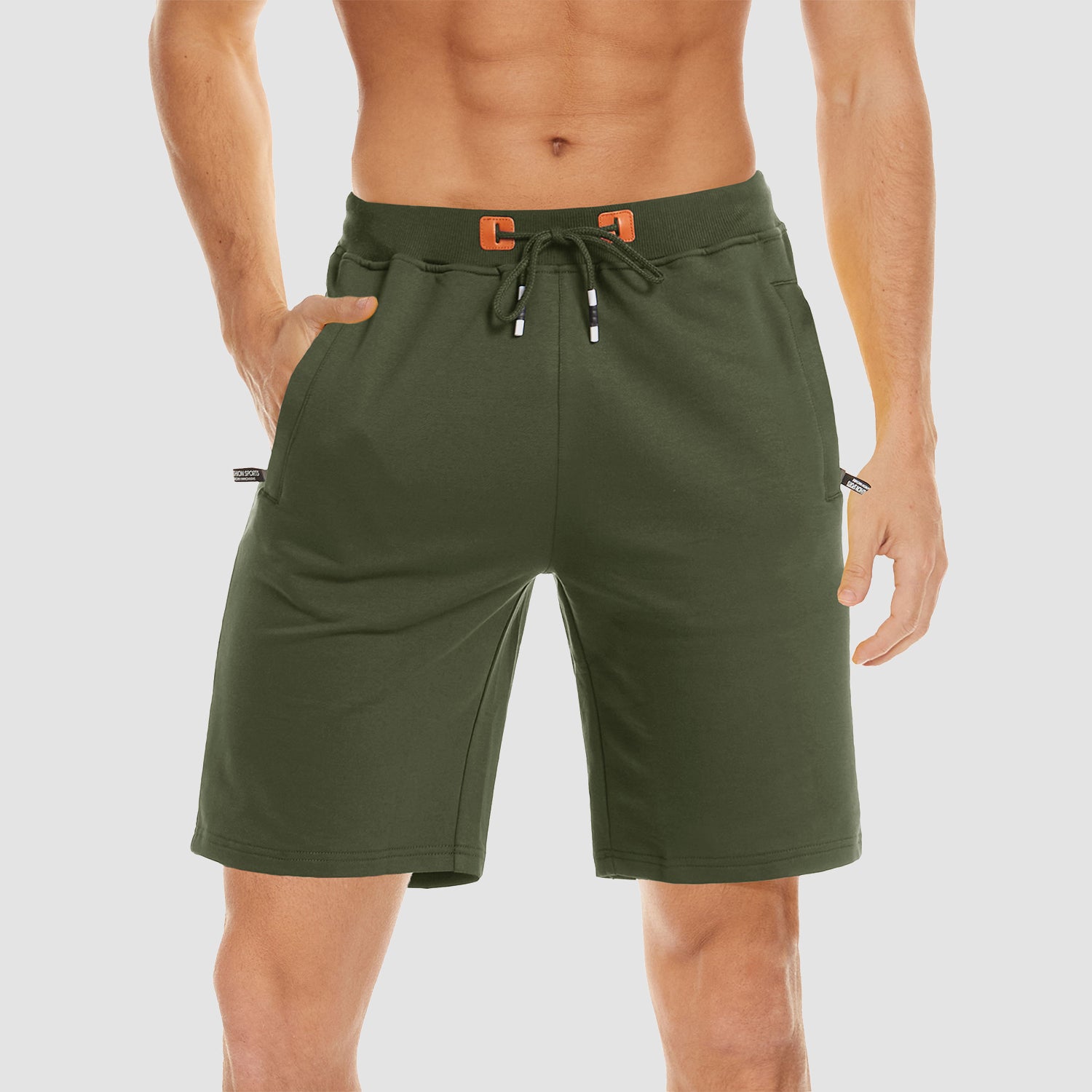 Men's Cotton Jogger Shorts - Elastic Waist, Zipper Pockets
