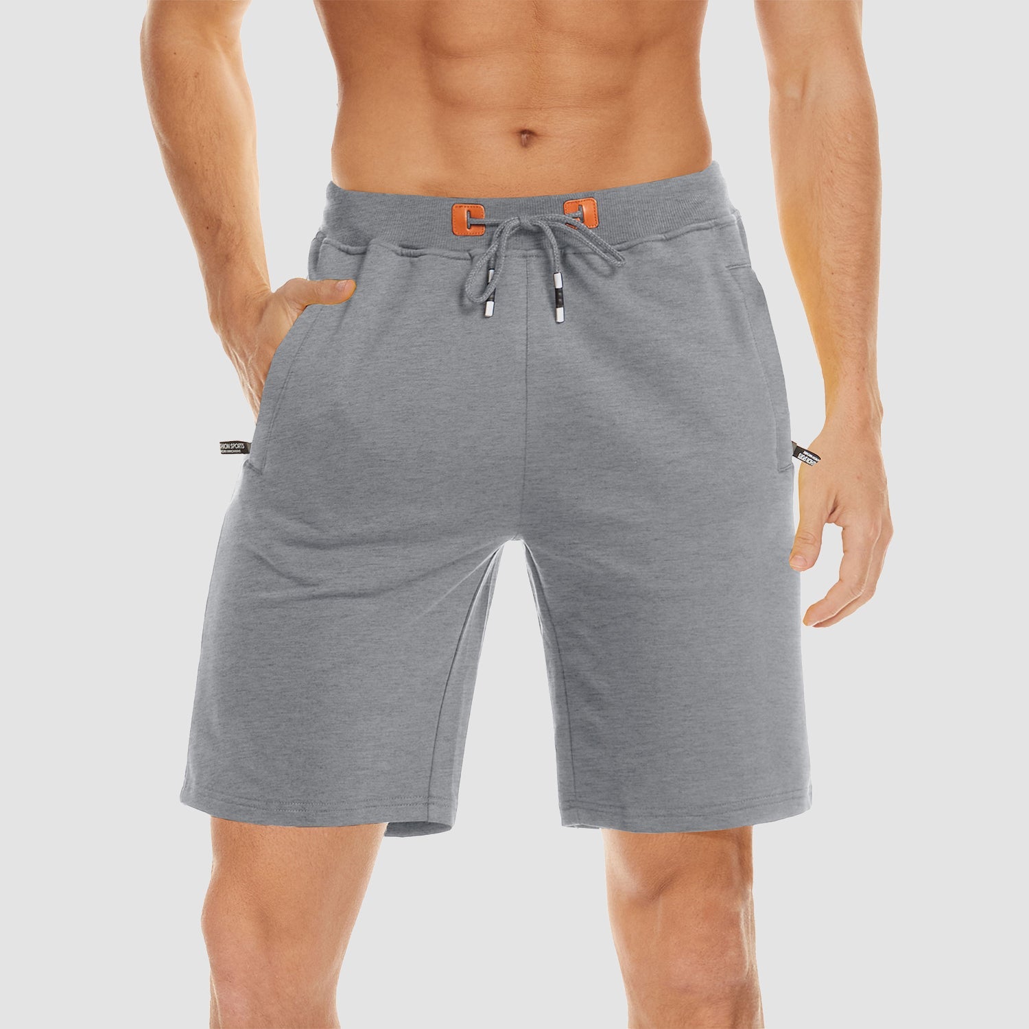 Men's Cotton Jogger Shorts - Elastic Waist, Zipper Pockets