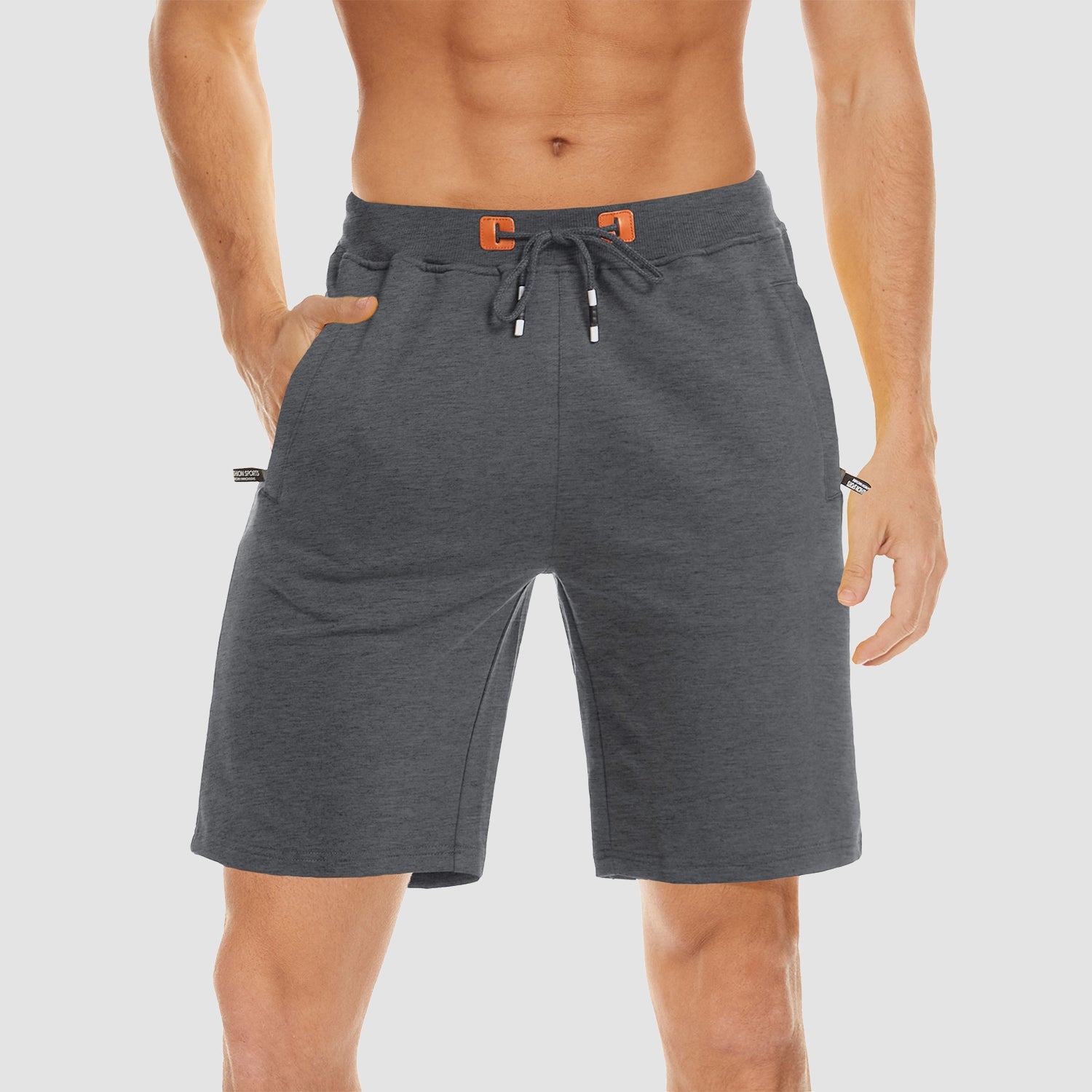 Men's Cotton Jogger Shorts - Elastic Waist, Zipper Pockets