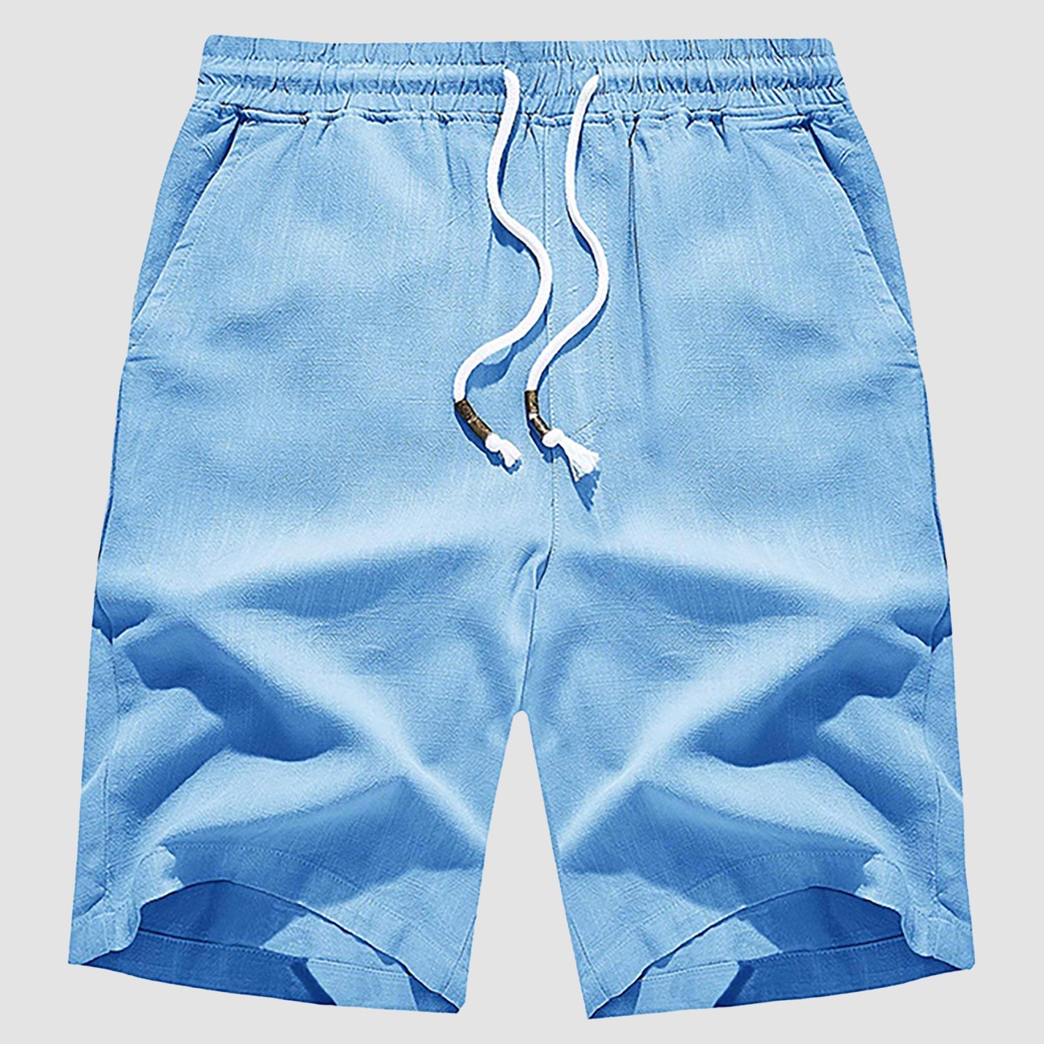 Men's Linen Cotton Shorts - Drawstring, Elastic Waist