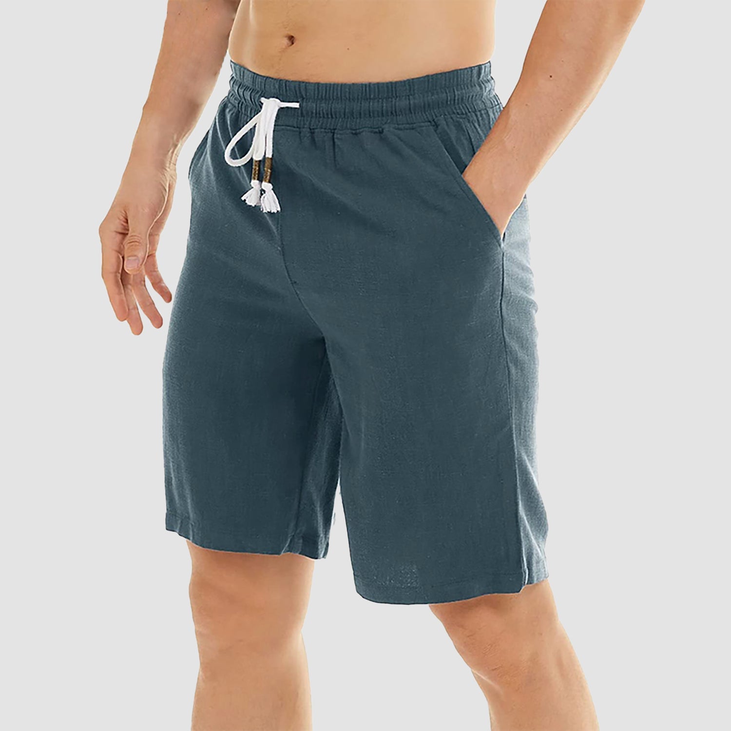Men's Linen Cotton Shorts - Drawstring, Elastic Waist
