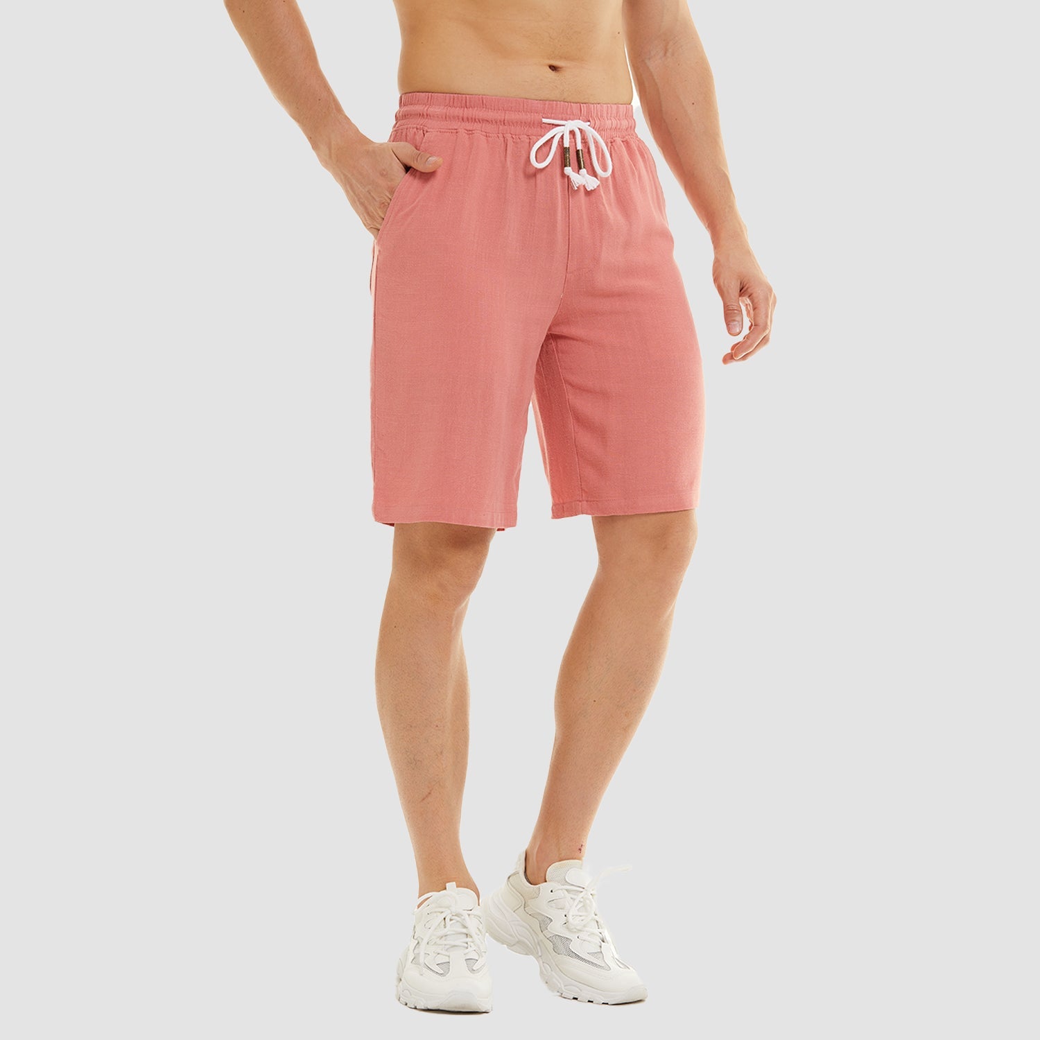 Men's Linen Cotton Shorts - Drawstring, Elastic Waist