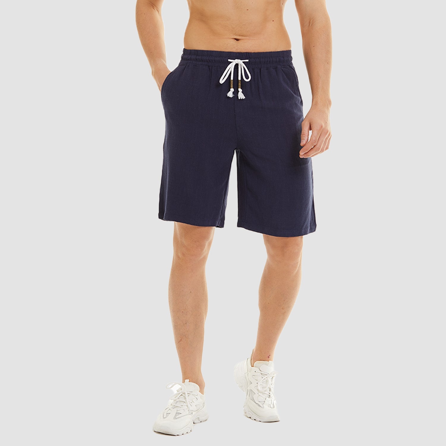 Men's Linen Cotton Shorts - Drawstring, Elastic Waist