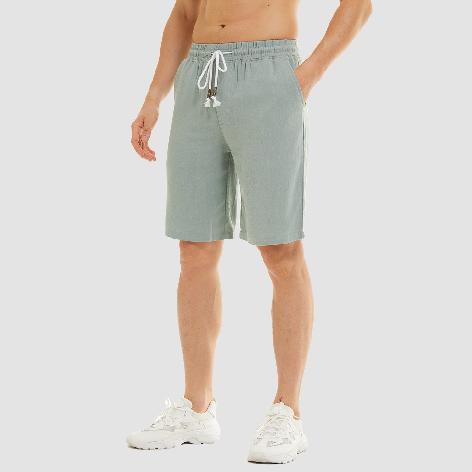 Men's Linen Cotton Shorts - Drawstring, Elastic Waist