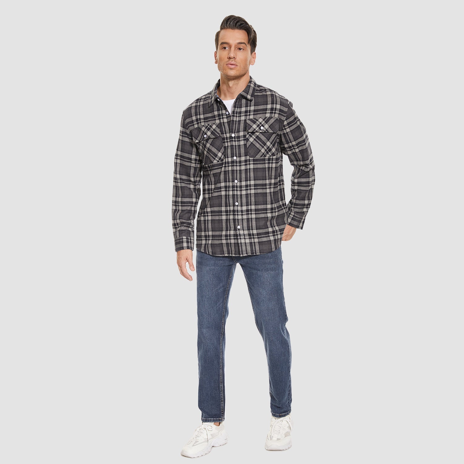 Men's Long Sleeve Cotton Plaid Flannel Shirt