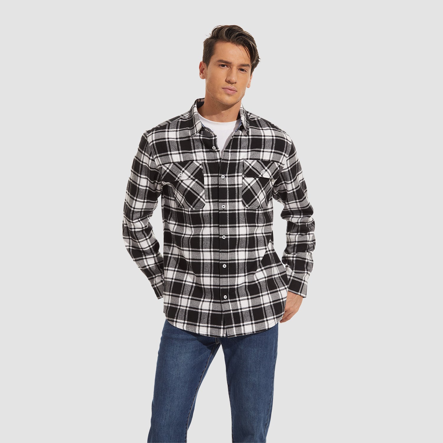 Men's Long Sleeve Cotton Plaid Flannel Shirt