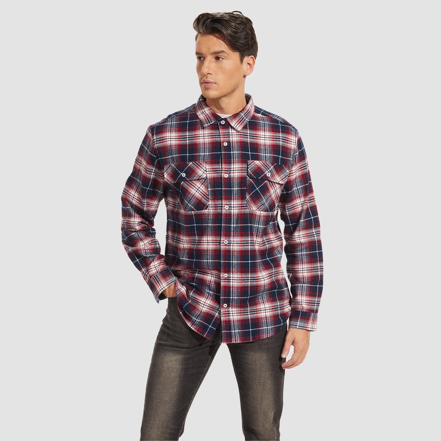Men's Long Sleeve Cotton Plaid Flannel Shirt