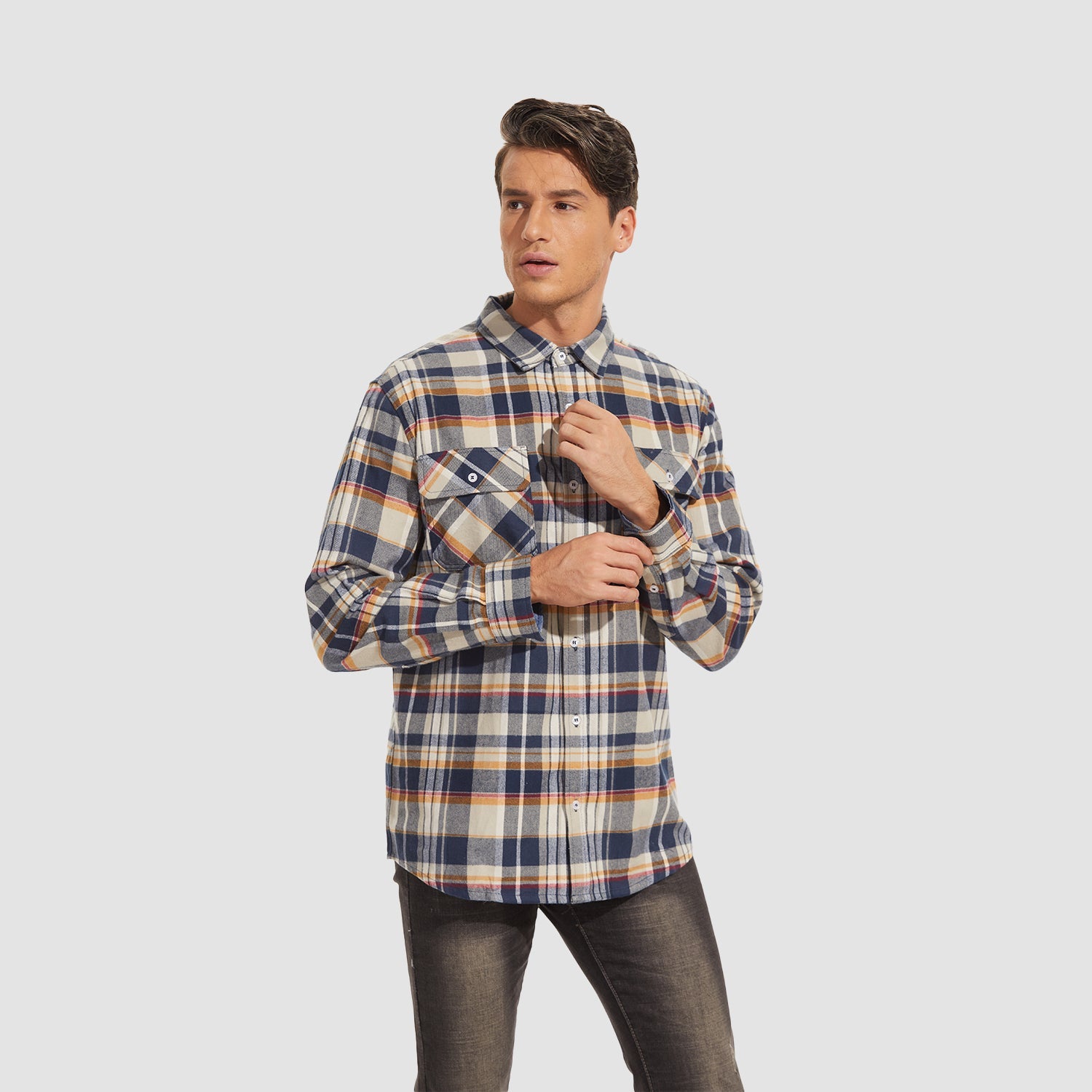 Men's Long Sleeve Cotton Plaid Flannel Shirt