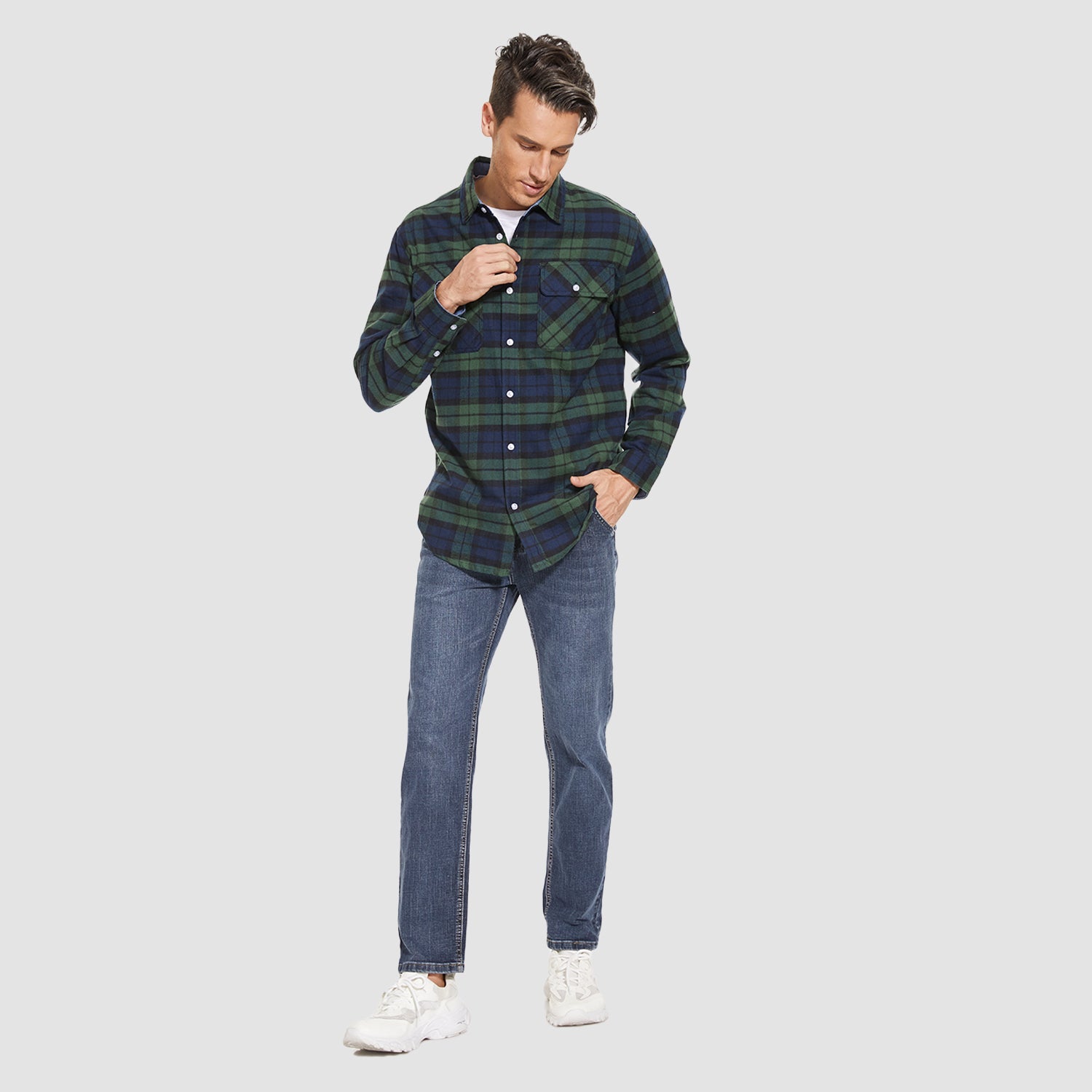 Men's Long Sleeve Cotton Plaid Flannel Shirt