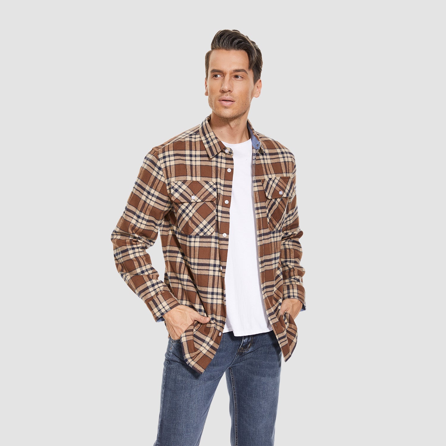 Men's Long Sleeve Cotton Plaid Flannel Shirt