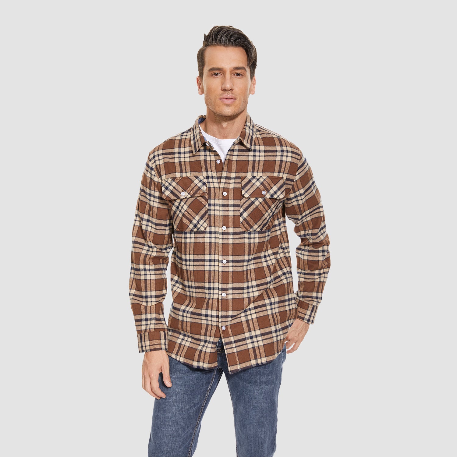 Men's Long Sleeve Cotton Plaid Flannel Shirt