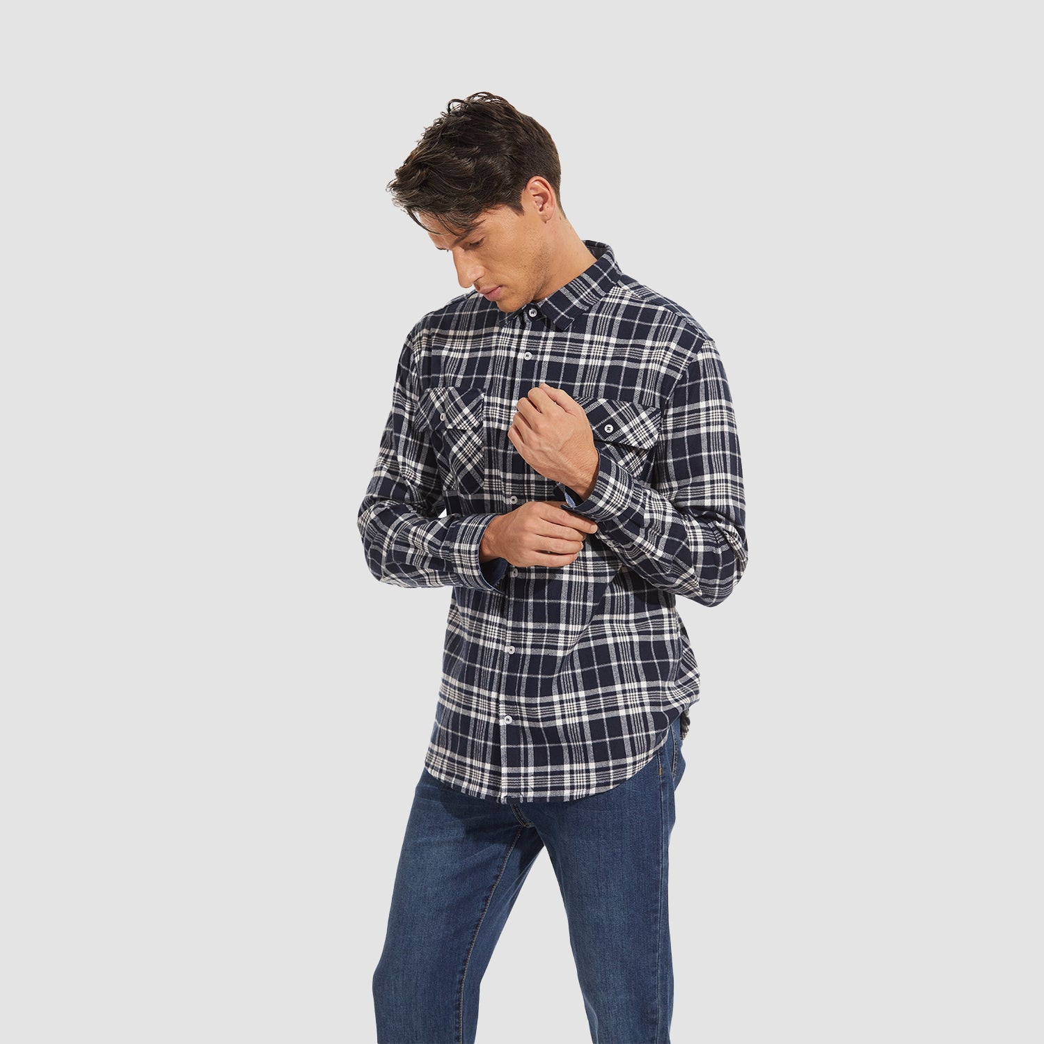 Men's Long Sleeve Cotton Plaid Flannel Shirt