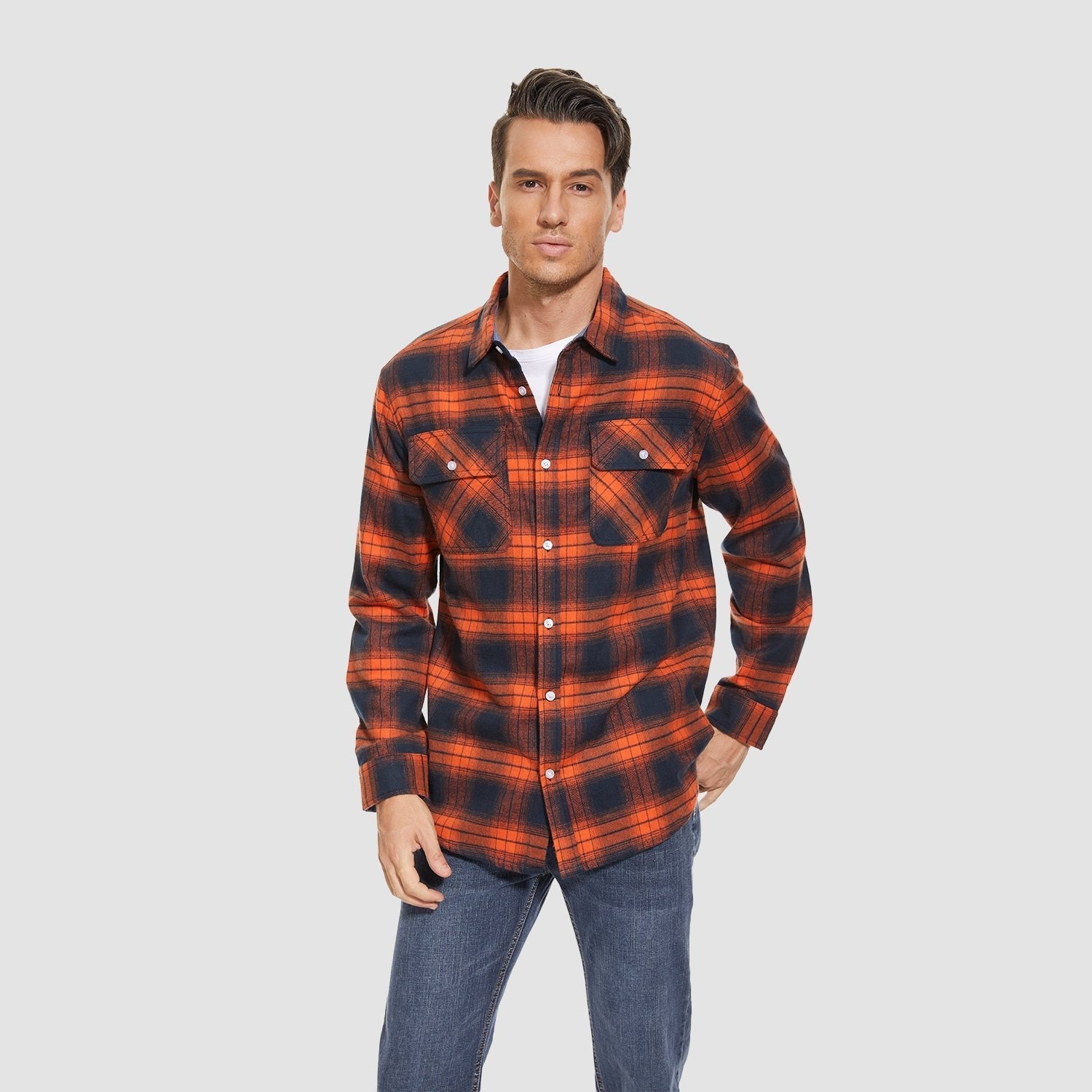 Men's Long Sleeve Cotton Plaid Flannel Shirt