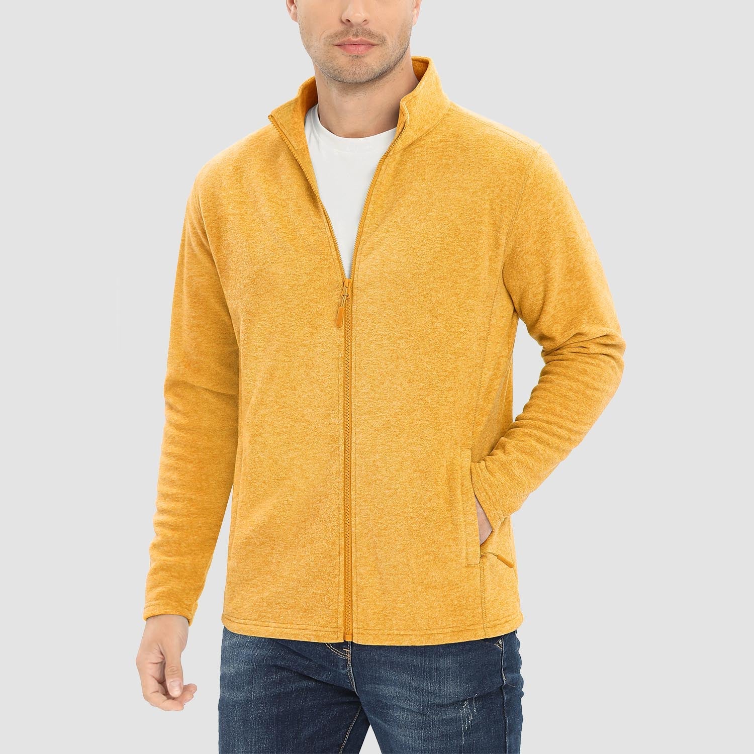 Men's Fleece Jacket Zip Up Stand Collar Coat