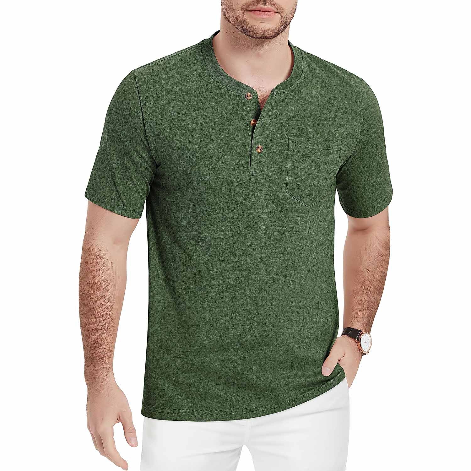 Men's Slim Fit Short Sleeve Sun Protection Henley Shirt