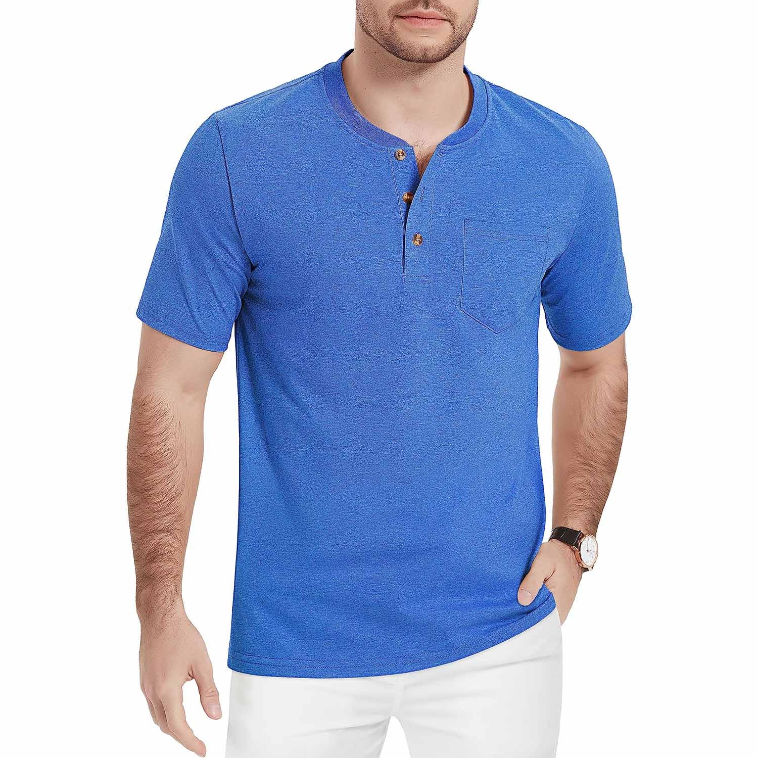 Men's Slim Fit Short Sleeve Sun Protection Henley Shirt