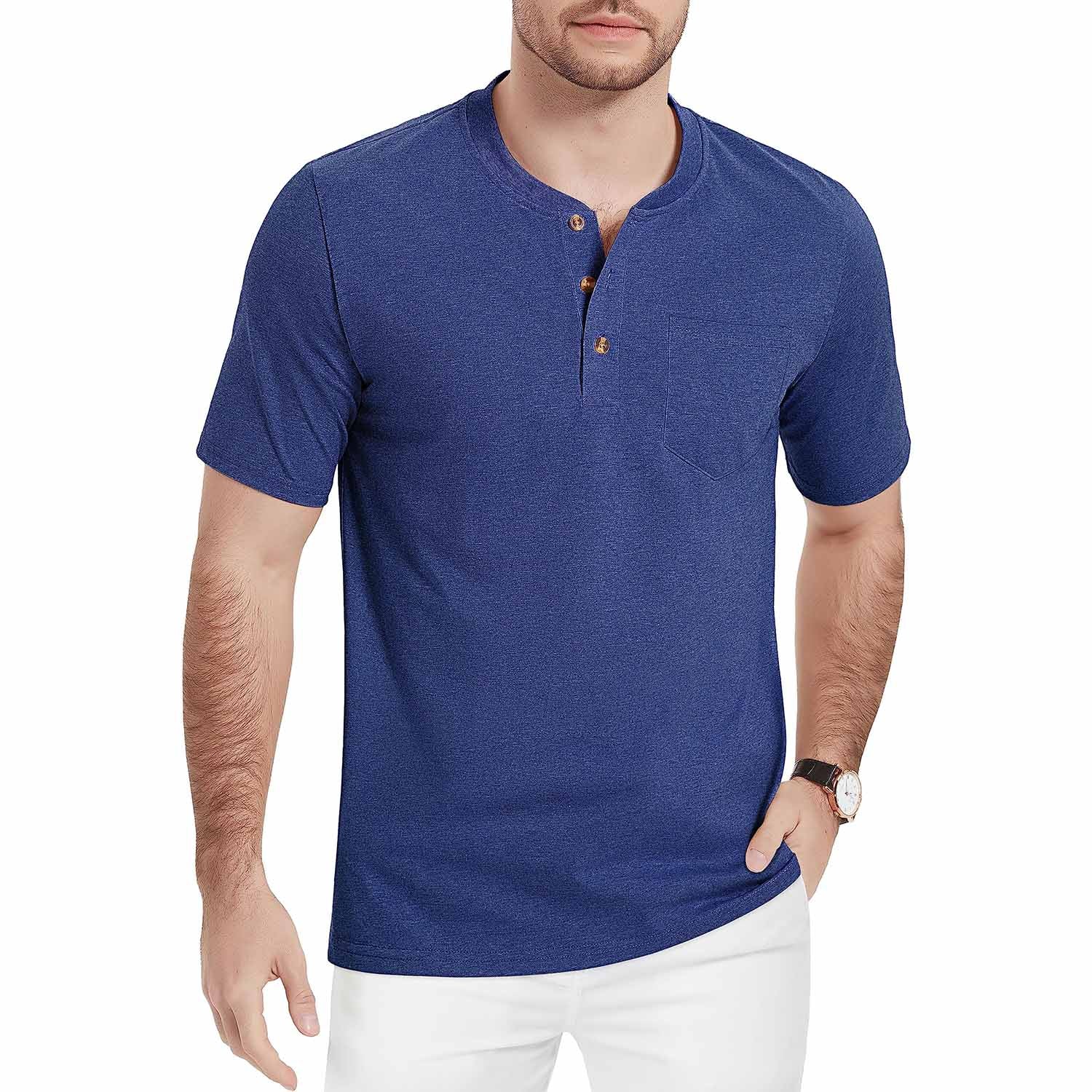 Men's Slim Fit Short Sleeve Sun Protection Henley Shirt
