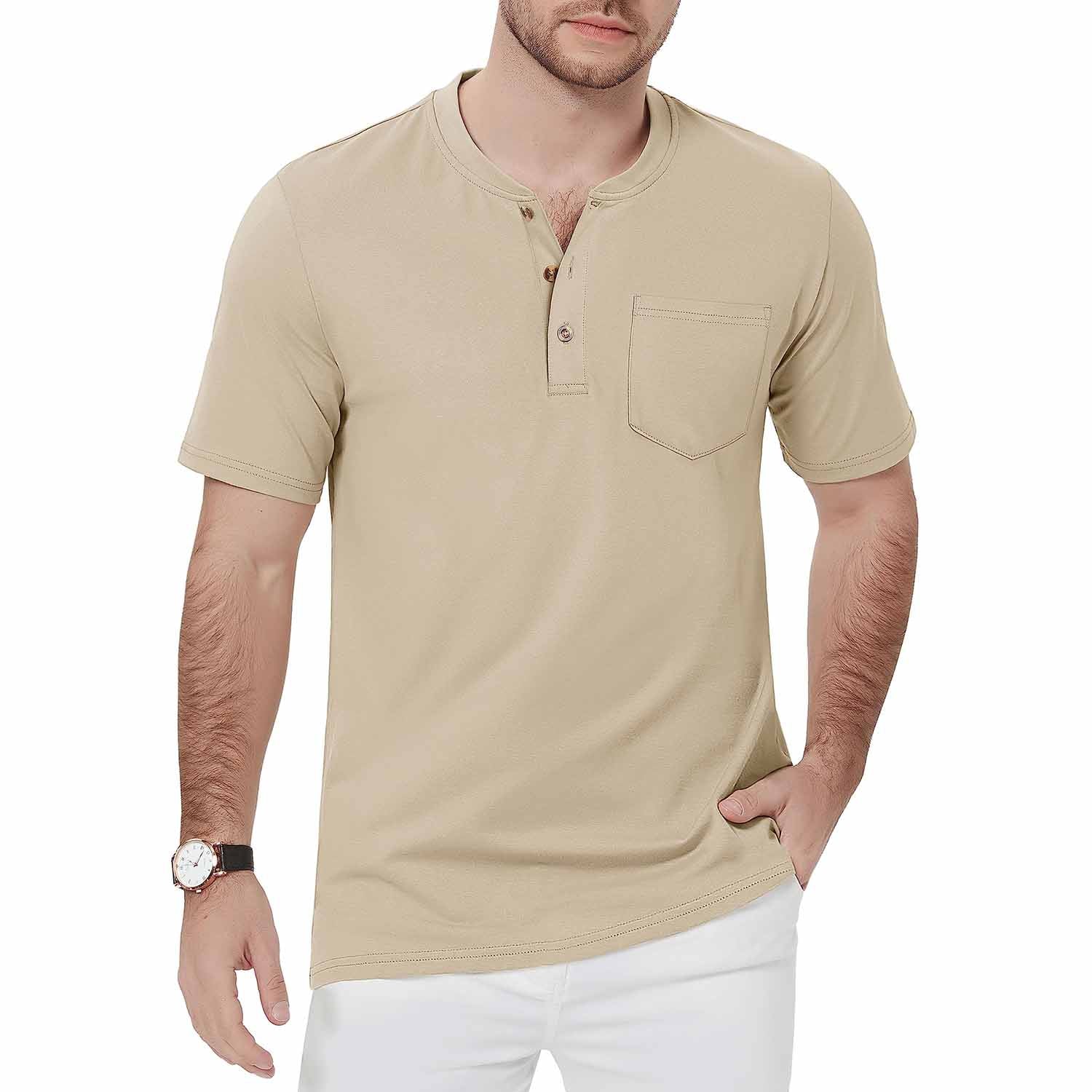 Men's Slim Fit Short Sleeve Sun Protection Henley Shirt