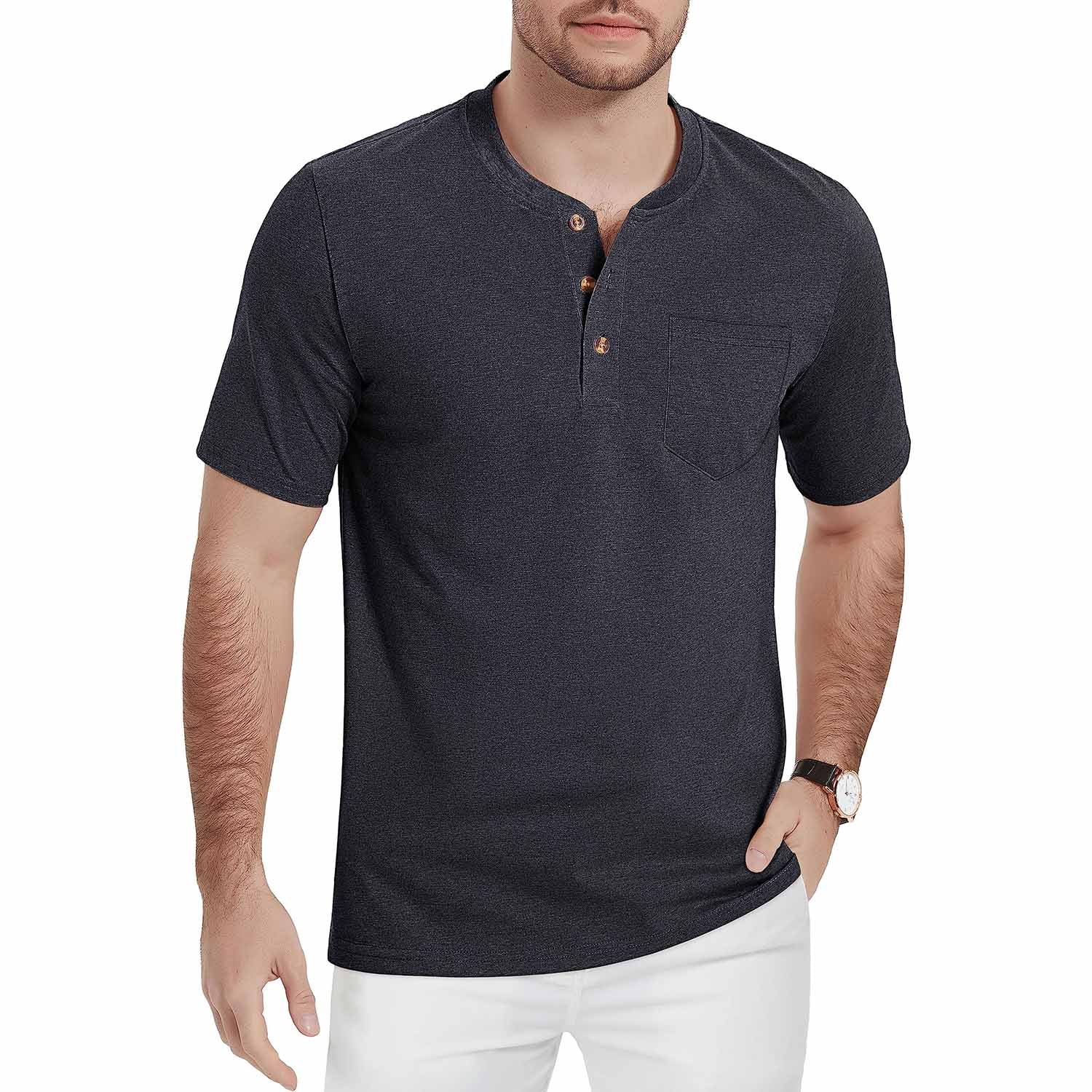 Men's Slim Fit Short Sleeve Sun Protection Henley Shirt