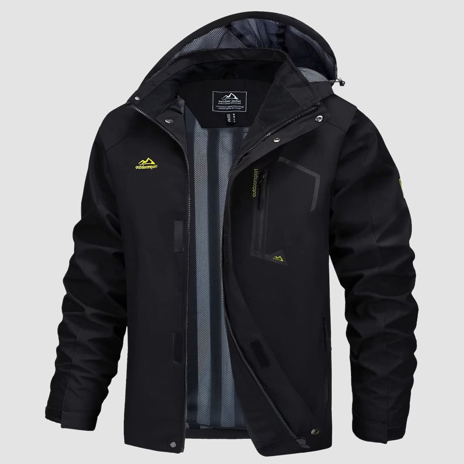 Men's Lightweight Rain Jacket with Detachable Hood for Hiking