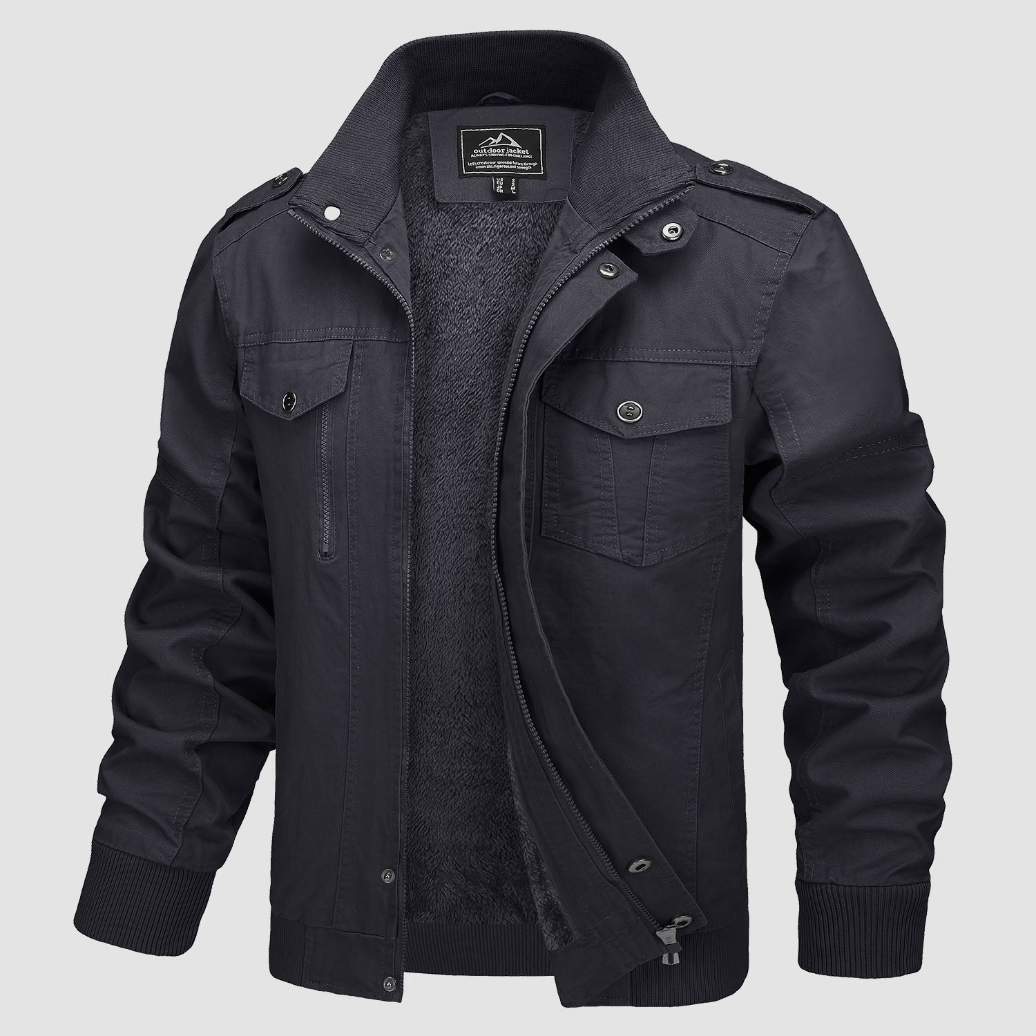 Men's Cotton Military Bomber Jacket - Lightweight Zip-Up