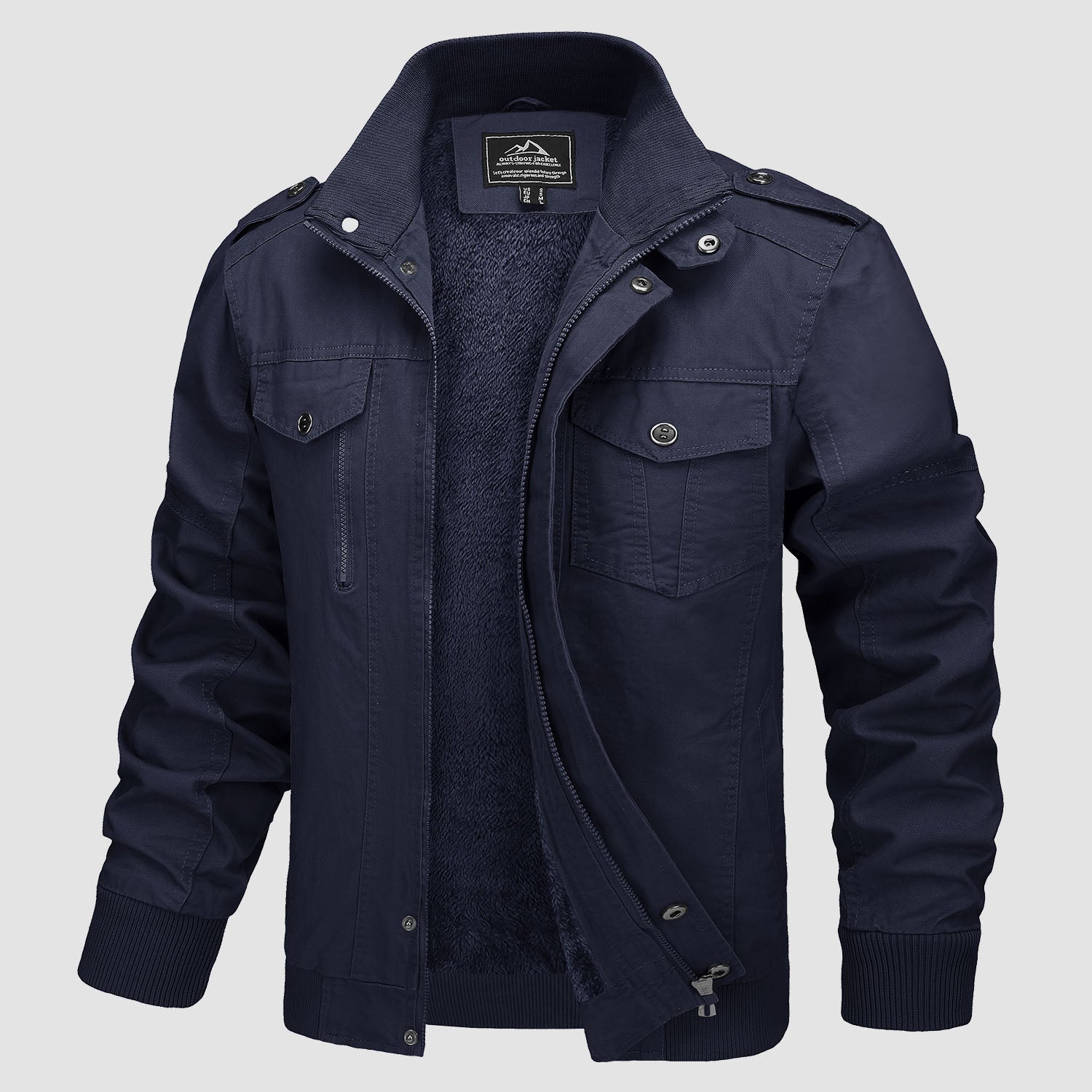 Men's Cotton Military Bomber Jacket - Lightweight Zip-Up