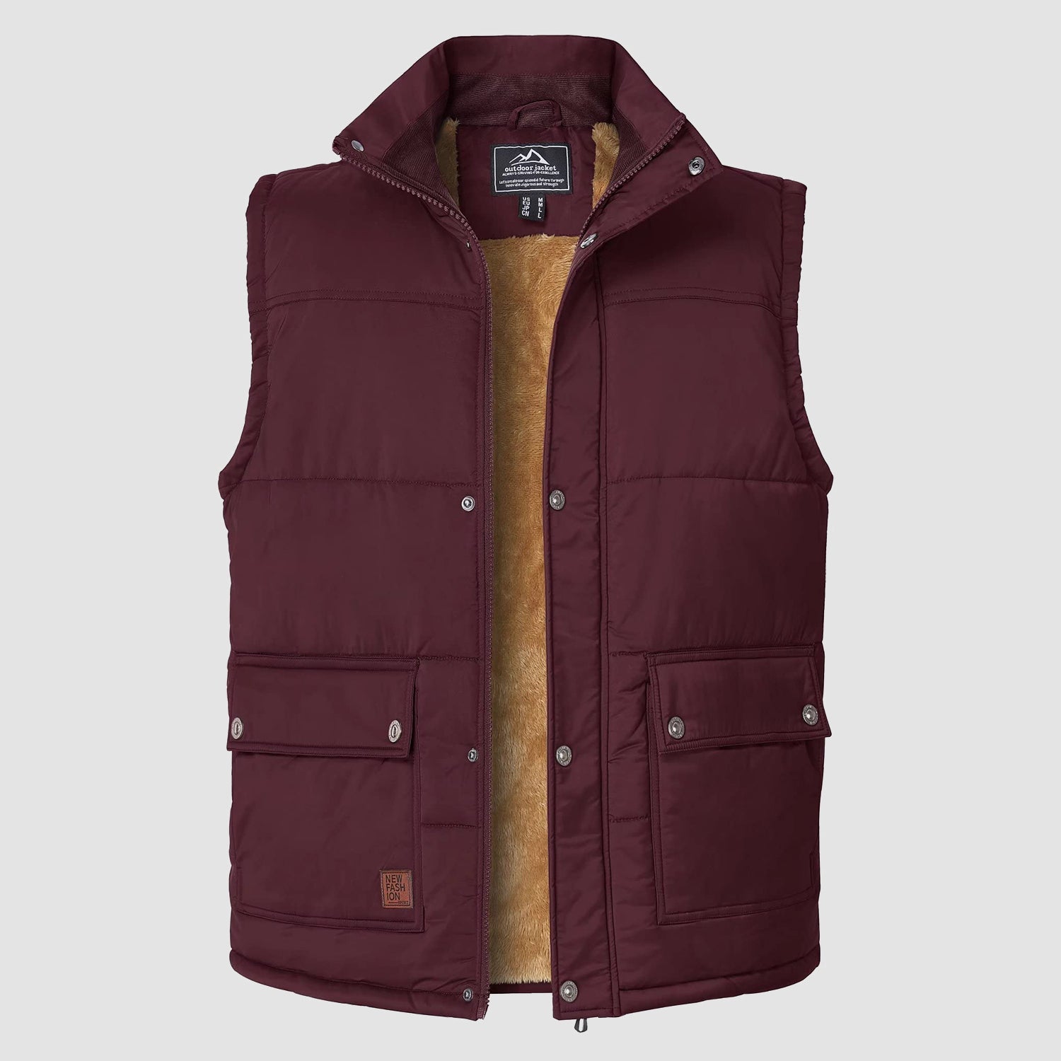 Men's Padded Vest Warm Fleece Lined Sleeveless Jacket