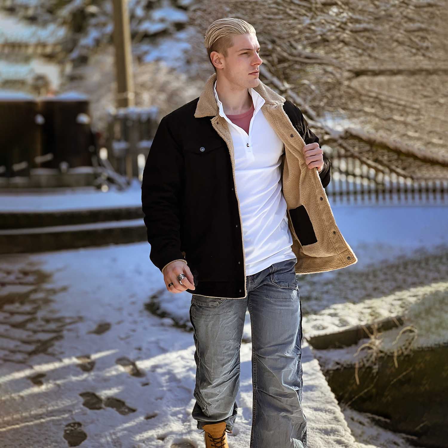 Men's Sherpa Lined Jacket with Multi Pockets