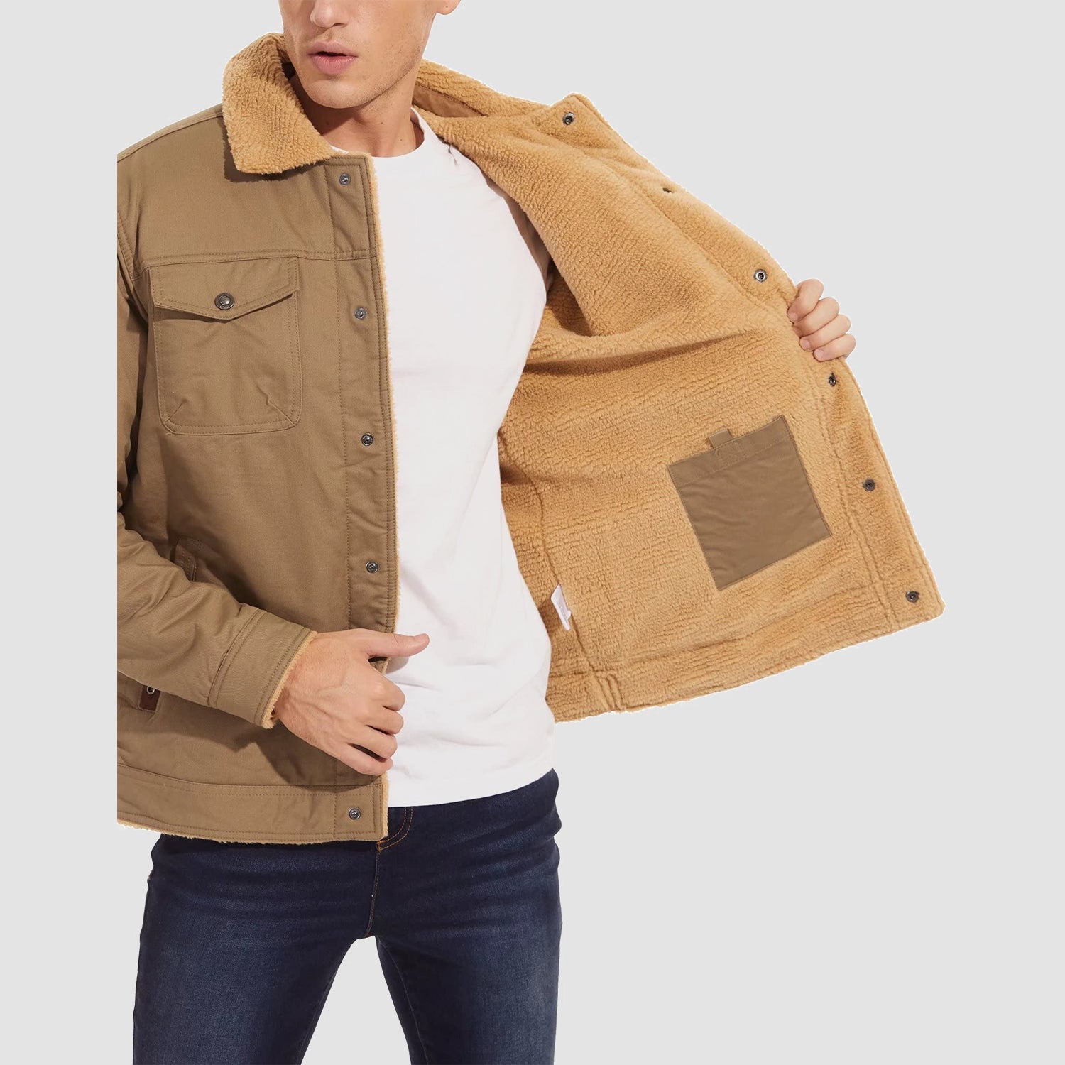 Men's Sherpa Lined Jacket with Multi Pockets