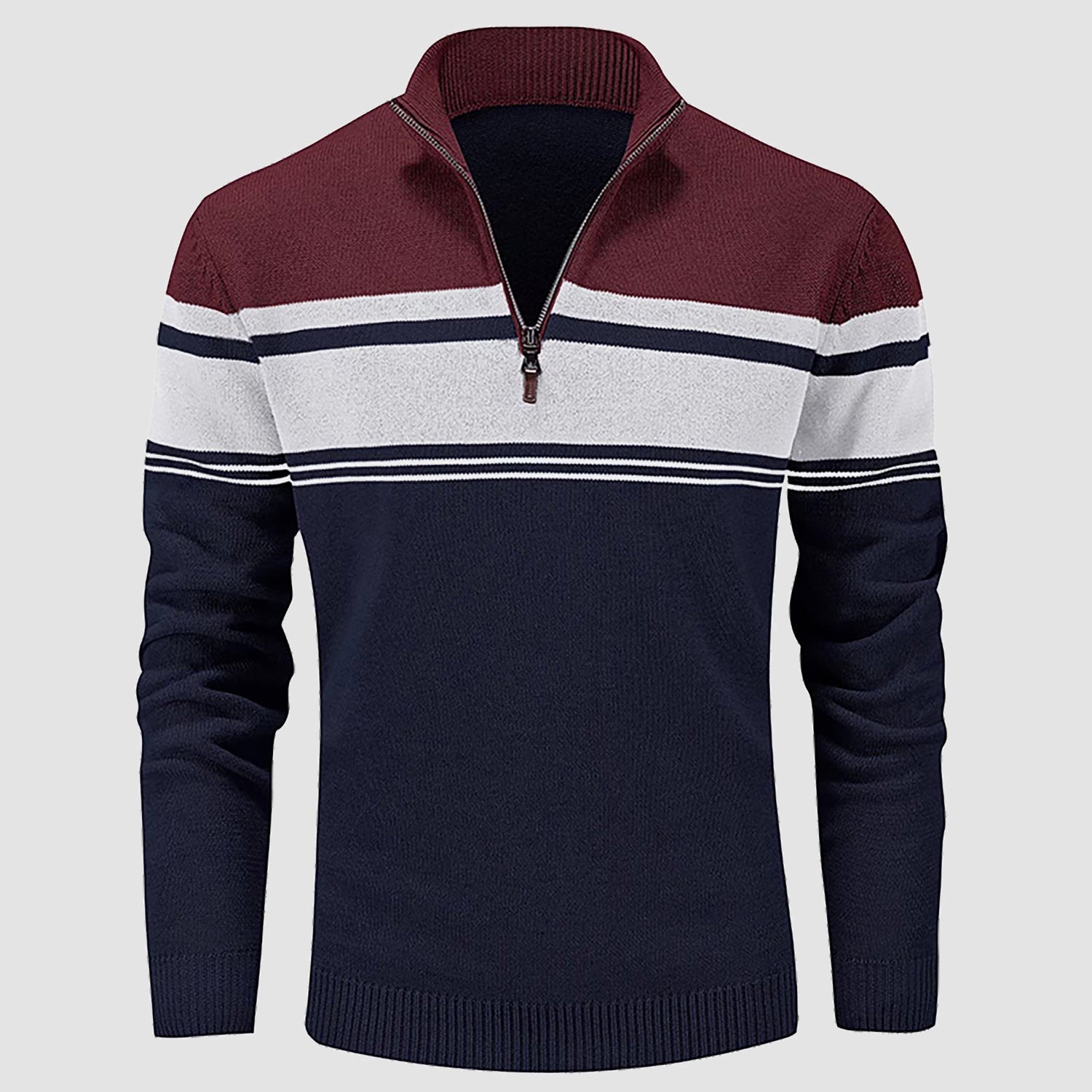 Men's Half Zipper Pullover Sweater Slim Fit Knitted Sweatshirt
