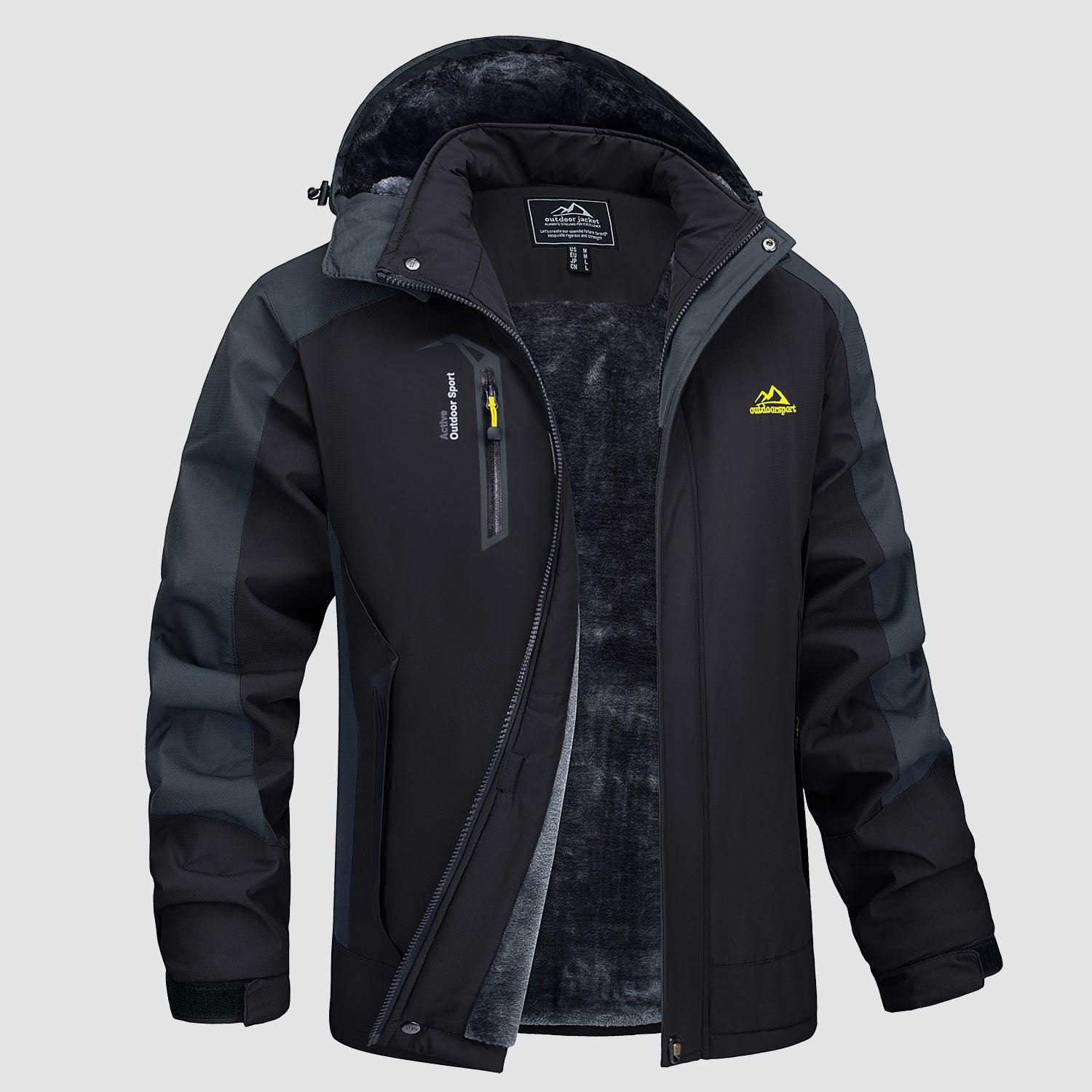 Men's Water Resistant Ski Jacket - Fleece Lined Parka with Pockets