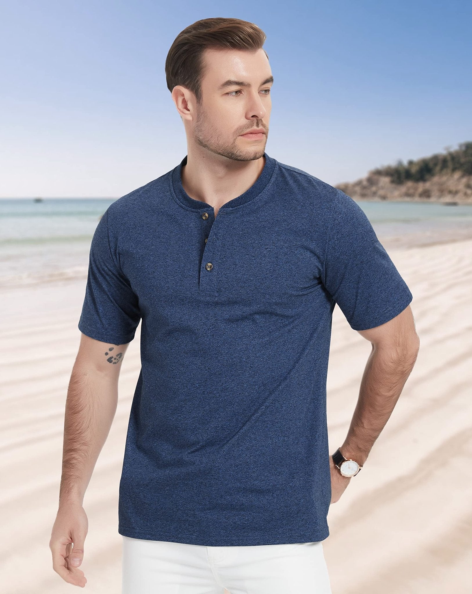 Men's Cotton Henley Shirt Casual Summer T-Shirt