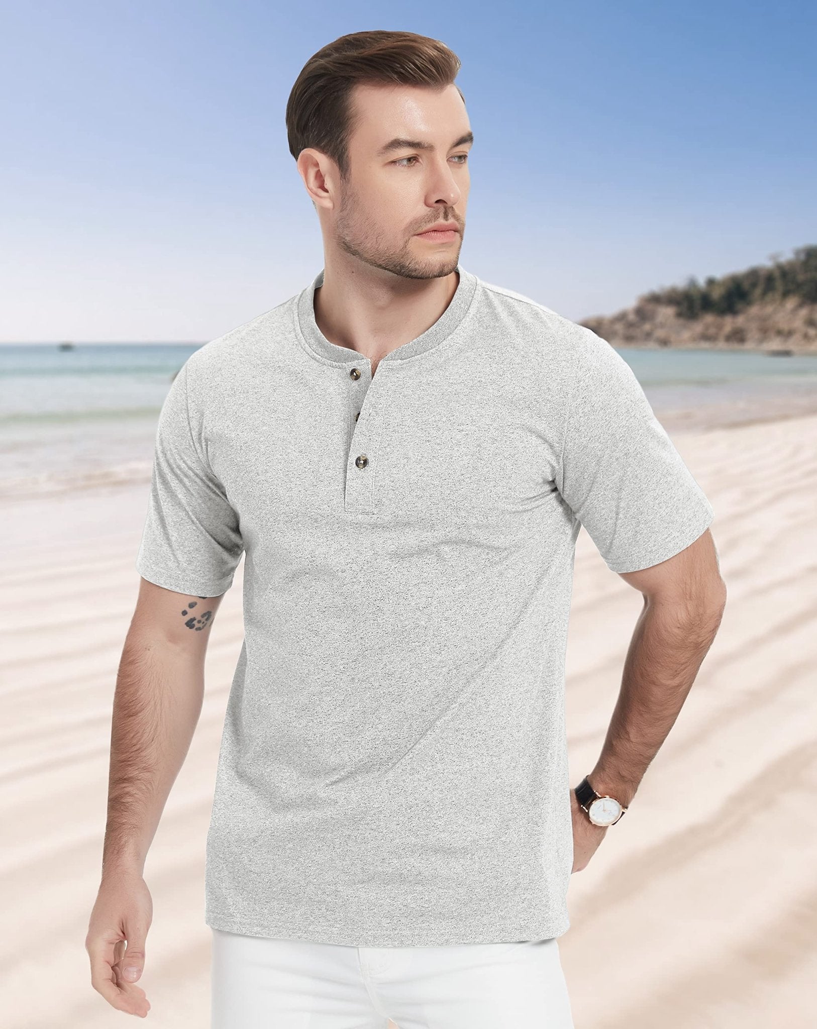 Men's Cotton Henley Shirt Casual Summer T-Shirt