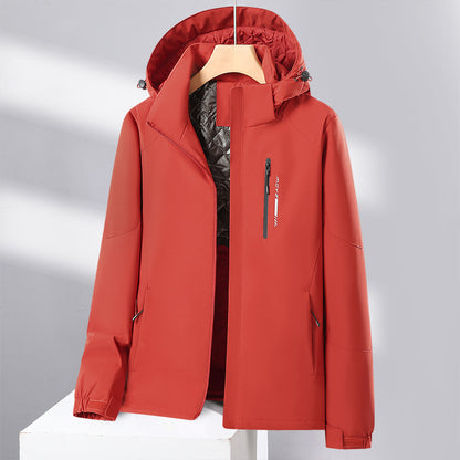 Women'S Winter Lightweight Windproof Jacket - Stylish Color Block Zip-Up Coat with Hood, Long Sleeves, and Polyester Lining for Warmth & Comfort, Ladies' Outerwear