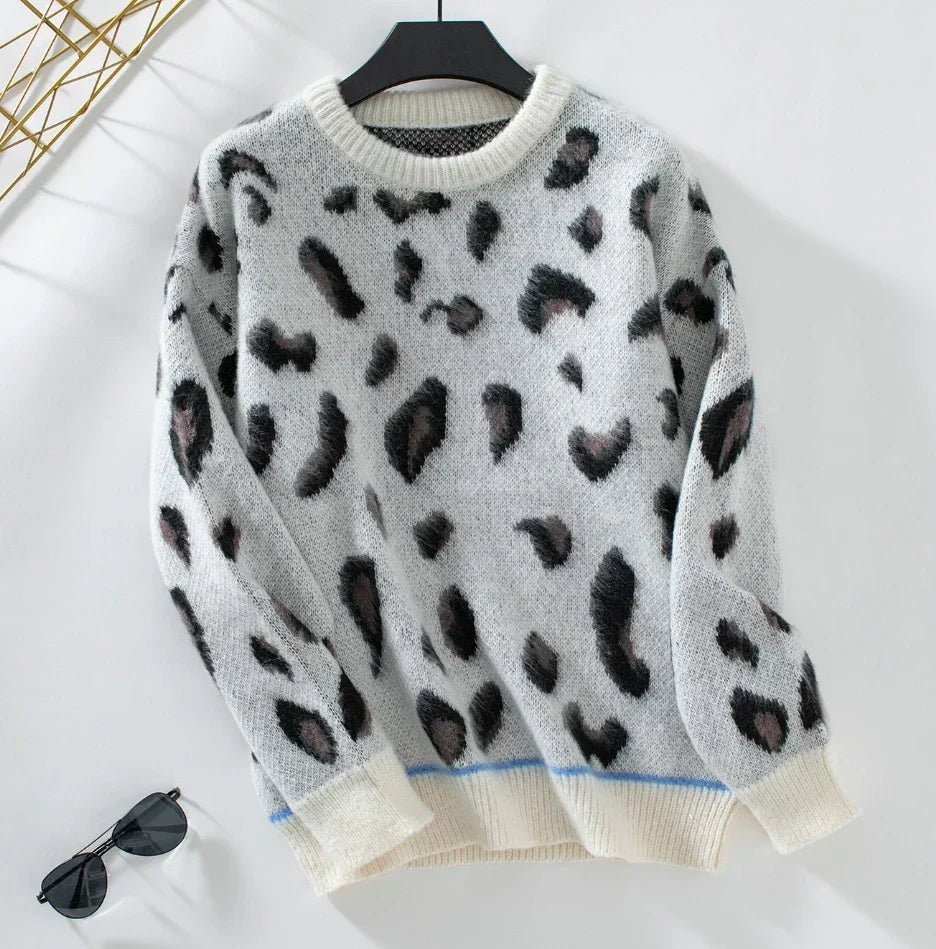 Maelis | wool jacquard sweater with leopard motif - veyora