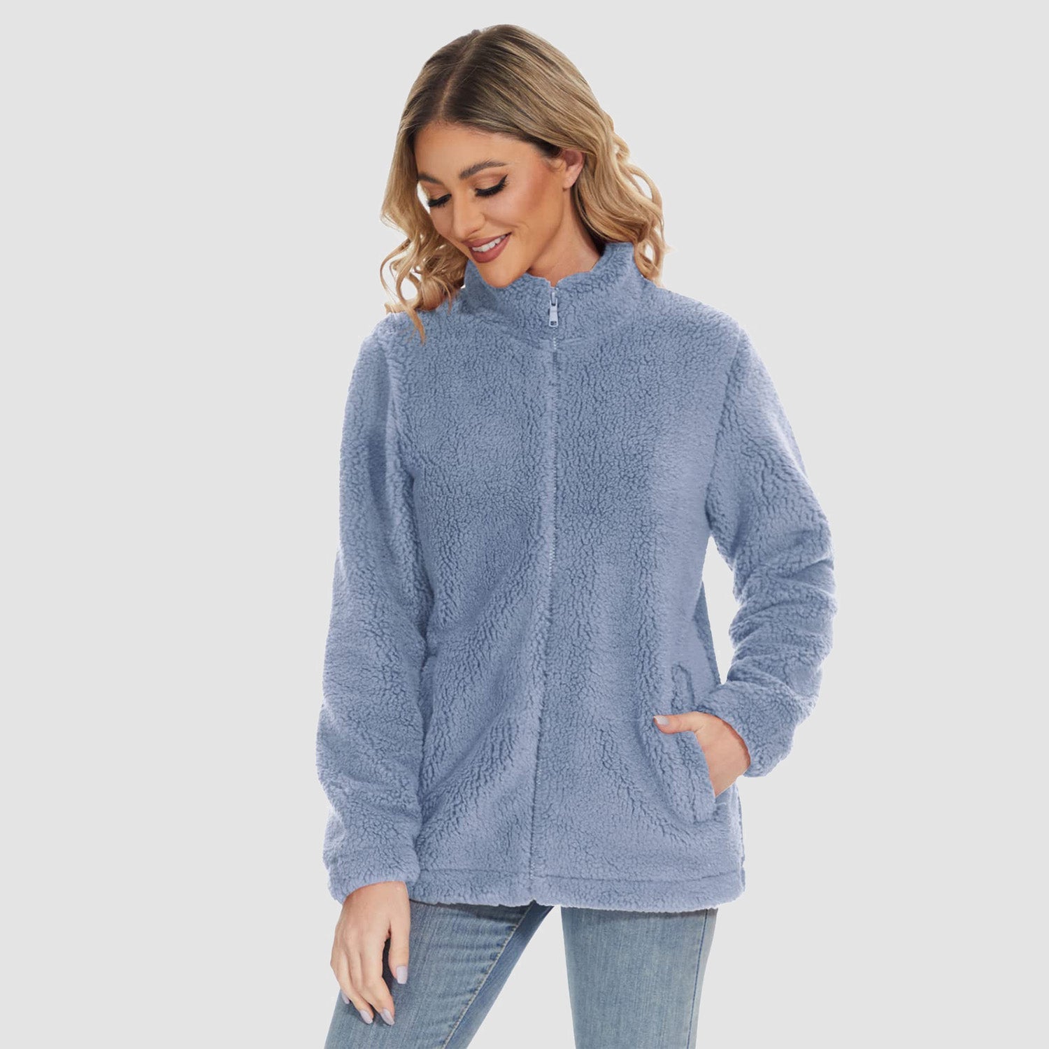 Women's Sherpa Jacket - Full Zip, Zip Pockets & Warm