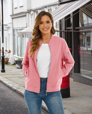 Women's Bomber Jacket with 3 Pockets Spring Windbreaker