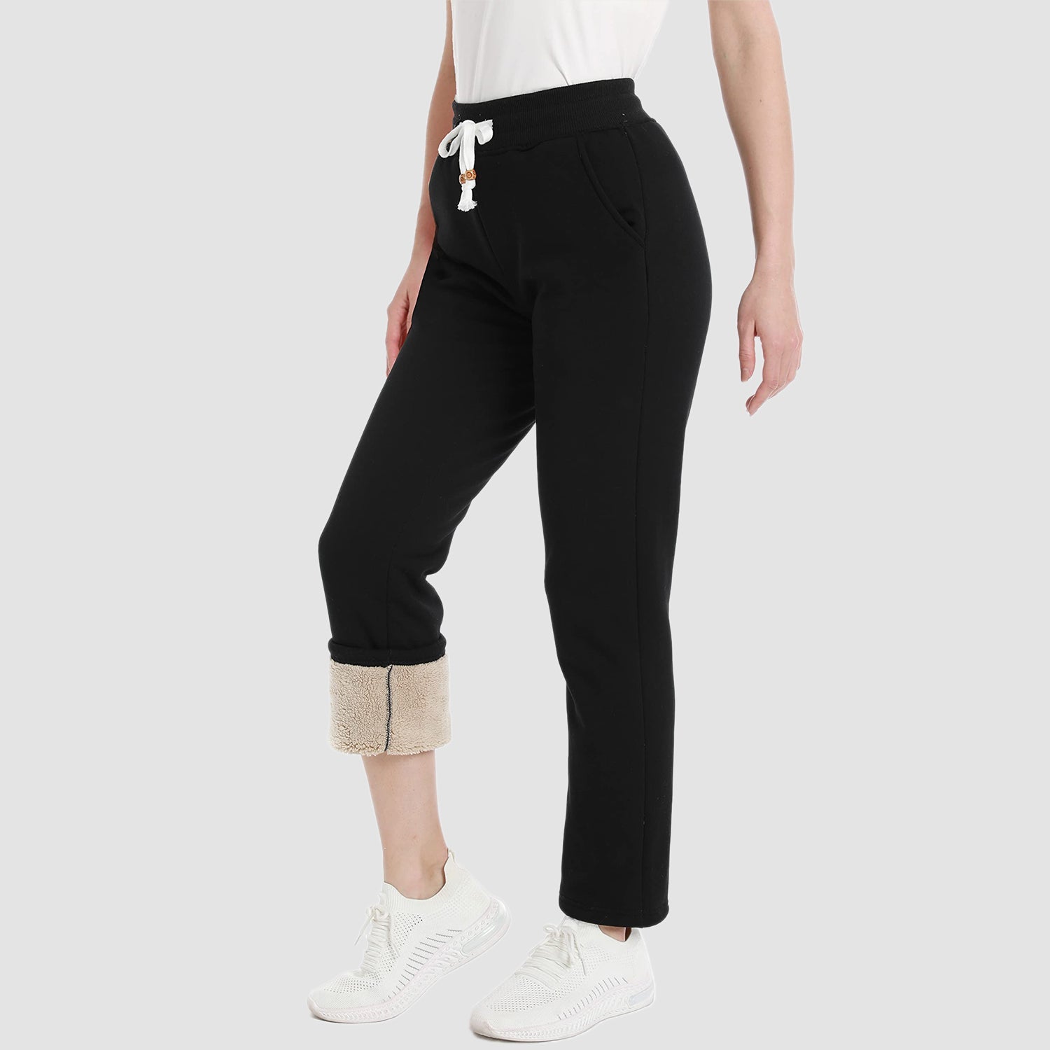 Women's Warm Sherpa Lined Jogger Pants with 3 Pockets
