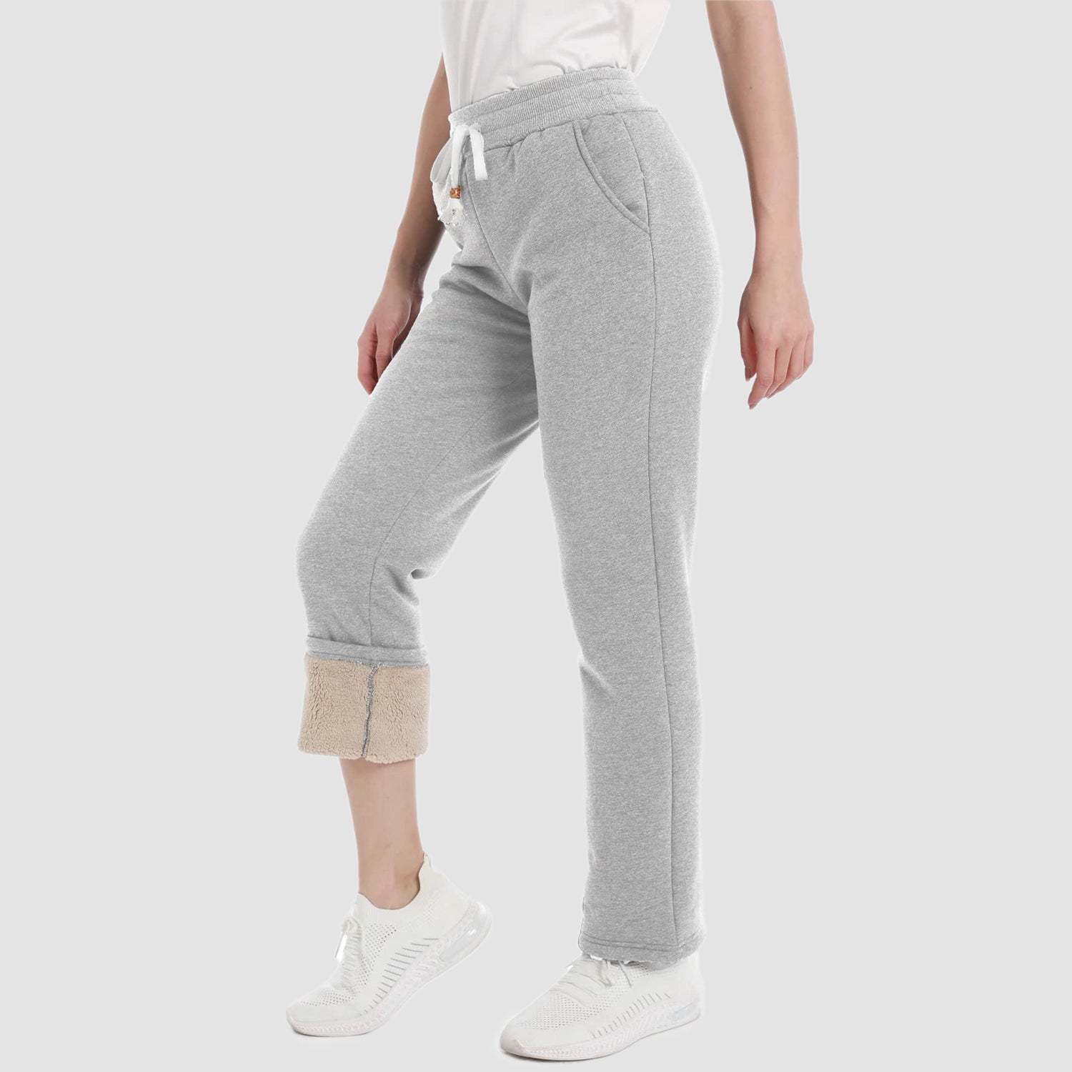 Women's Warm Sherpa Lined Jogger Pants with 3 Pockets