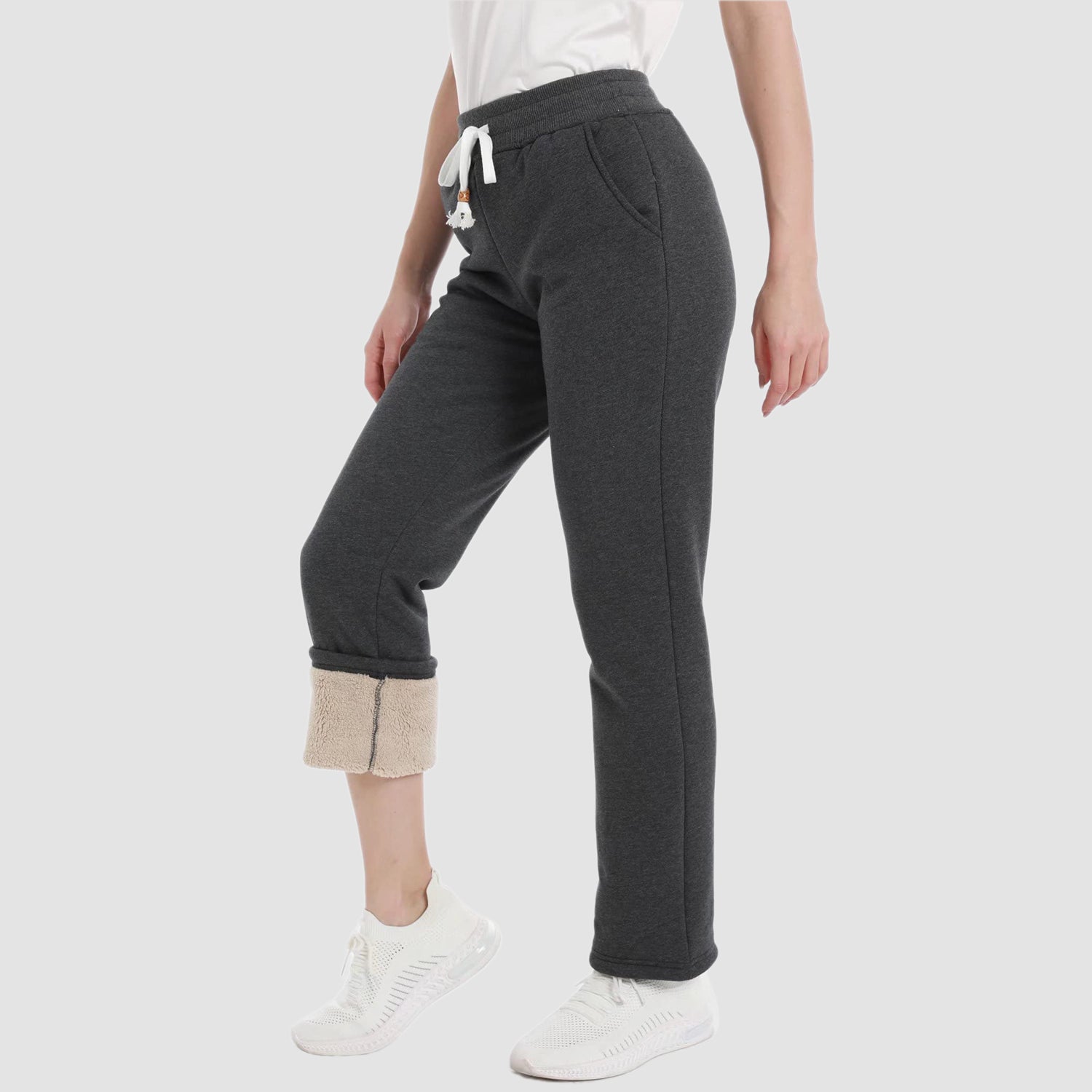 Women's Warm Sherpa Lined Jogger Pants with 3 Pockets