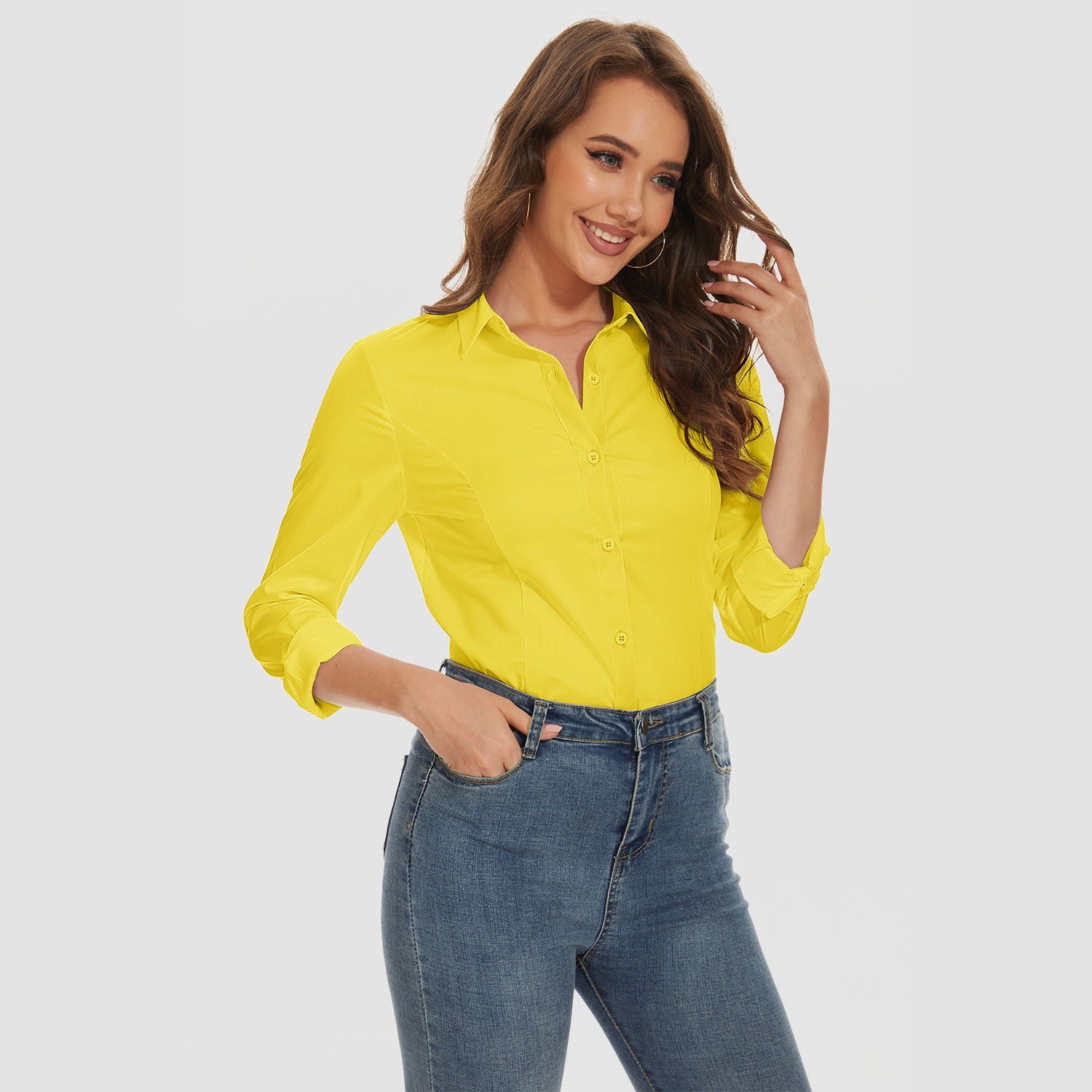 Women's Slim Fit Button-Down Long Sleeve Wrinkle-Free Shirt