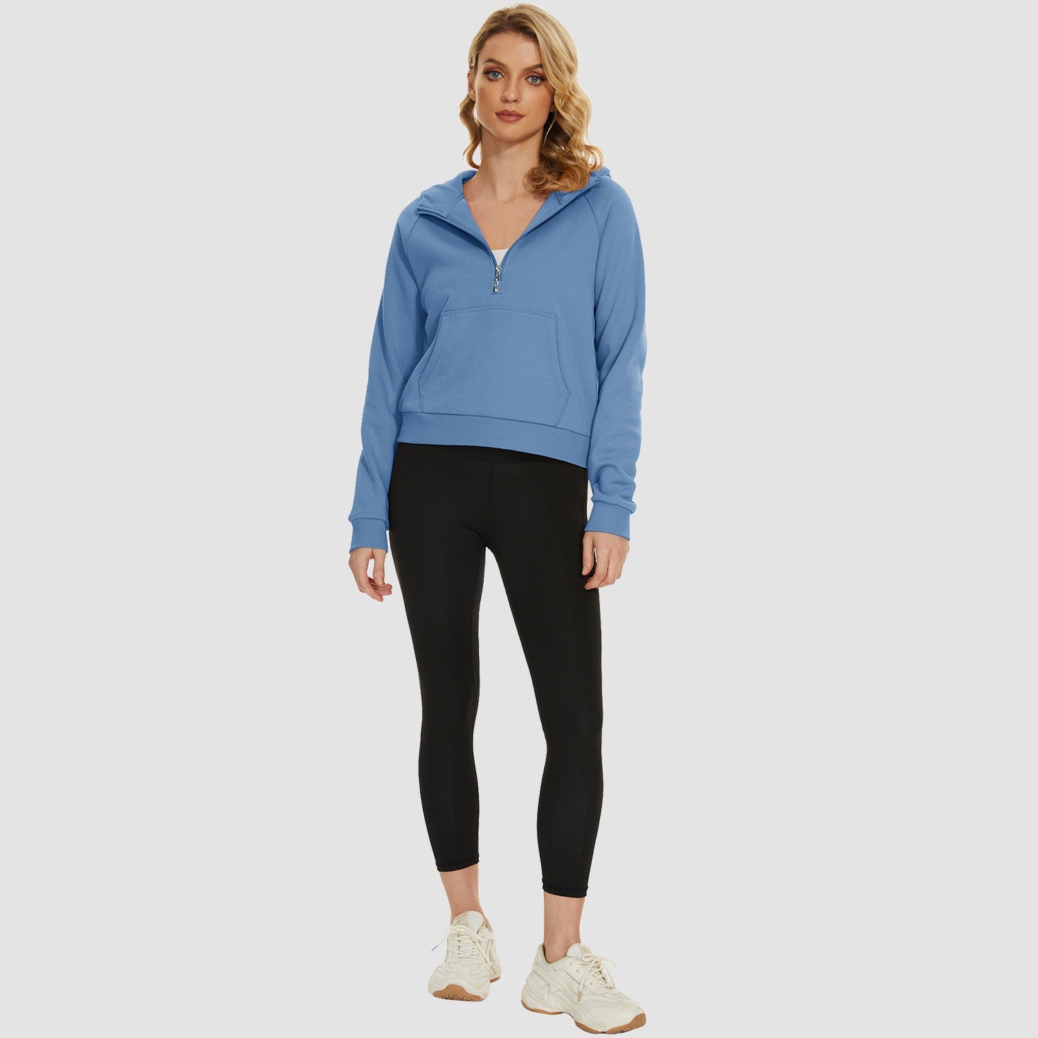 Women's Fleece Hoodie - Half Zip & Kangaroo Pocket
