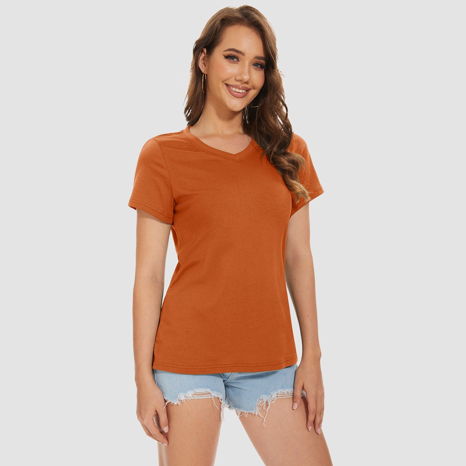 Women's V-Neck T-Shirt Quick Dry Cotton Basic Top