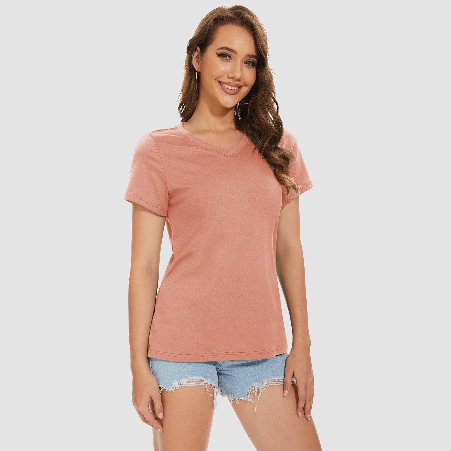 Women's V-Neck T-Shirt Quick Dry Cotton Basic Top