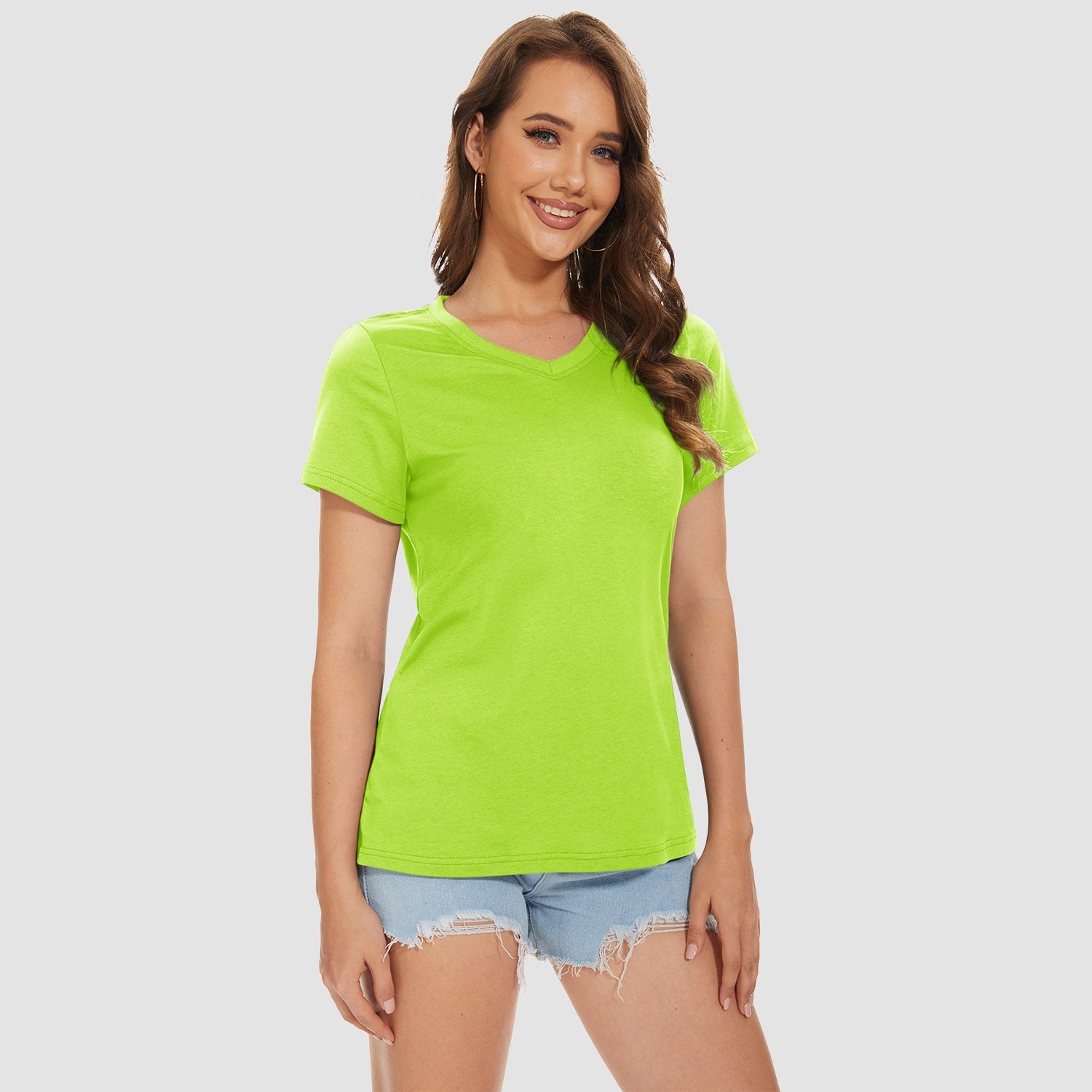 Women's V-Neck T-Shirt Quick Dry Cotton Basic Top