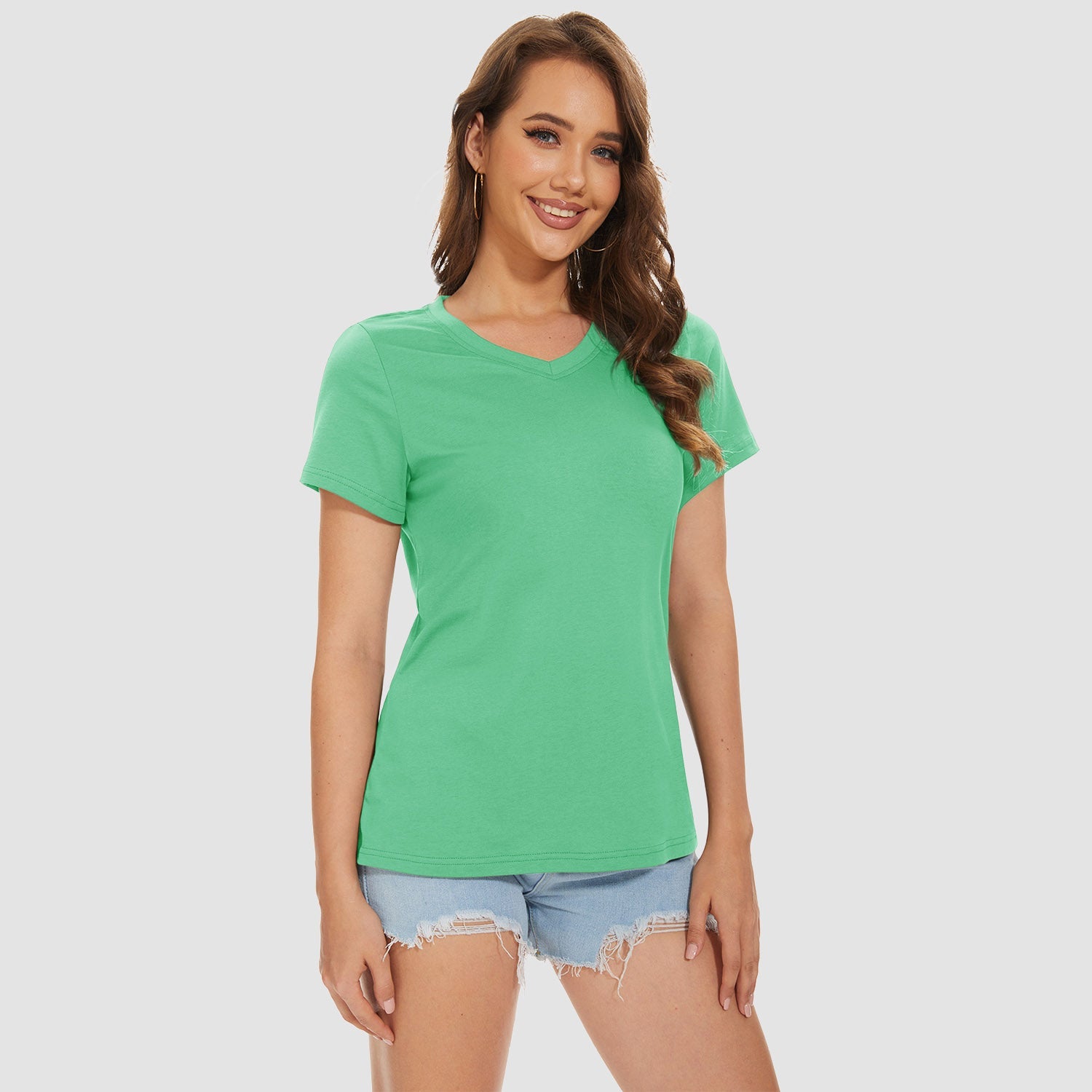 Women's V-Neck T-Shirt Quick Dry Cotton Basic Top