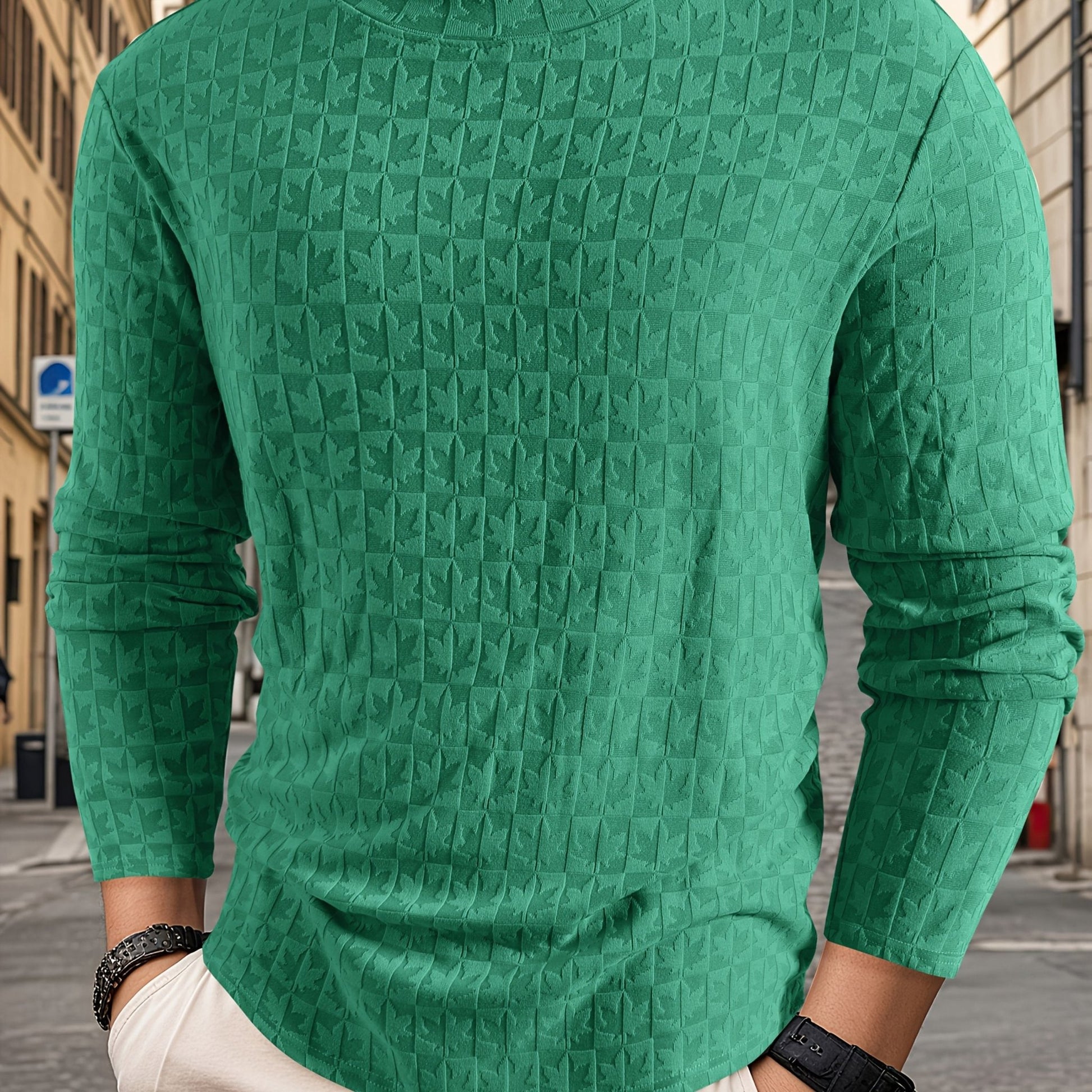 Men'S T-Shirt Long - Sleeved Semi - High Collar Casual Jacquard Base Shirt Outerwear Fashion High - Quality Autumn And Winter Top - veyora